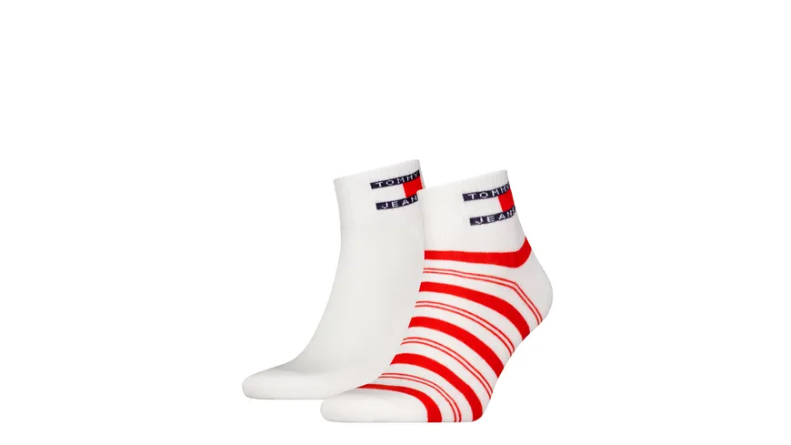 TOMMY HILFIGER Unisex TJ Socken Quarter Tommy Stripe 2er Pack hot red