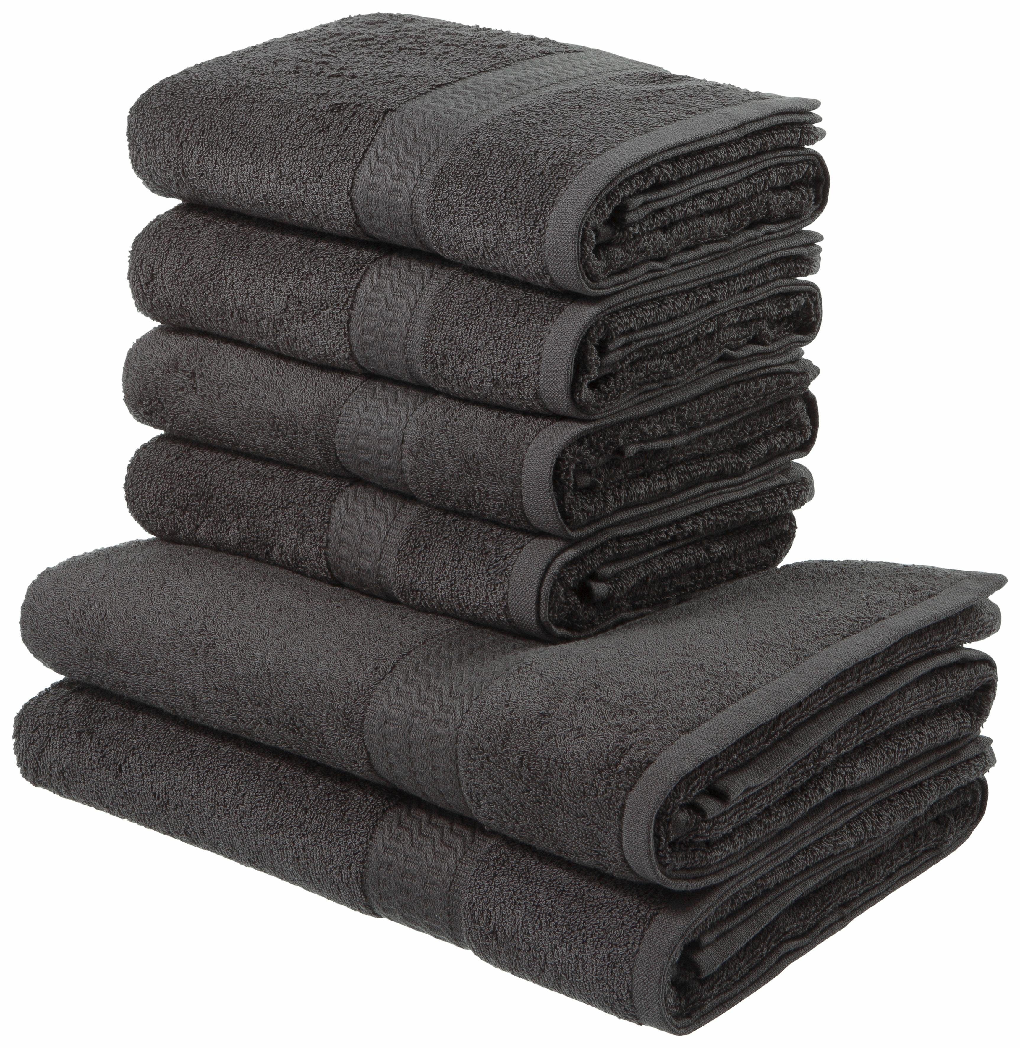 my home Handtuch Set Juna, Walkfrottee, (Set, 6-tlg), Handtuch-Set, mit Bordüre, Handtücher in Uni-Farben, 100% Baumwolle