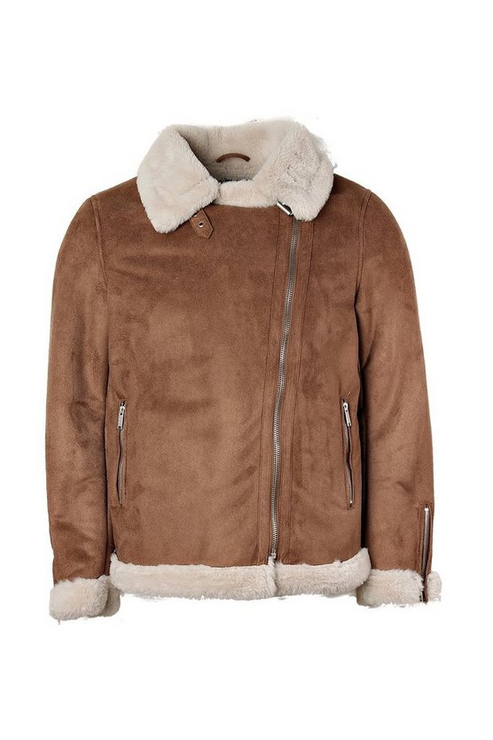 Wildleder-Fliegerjacke mit Kunstpelzfutter