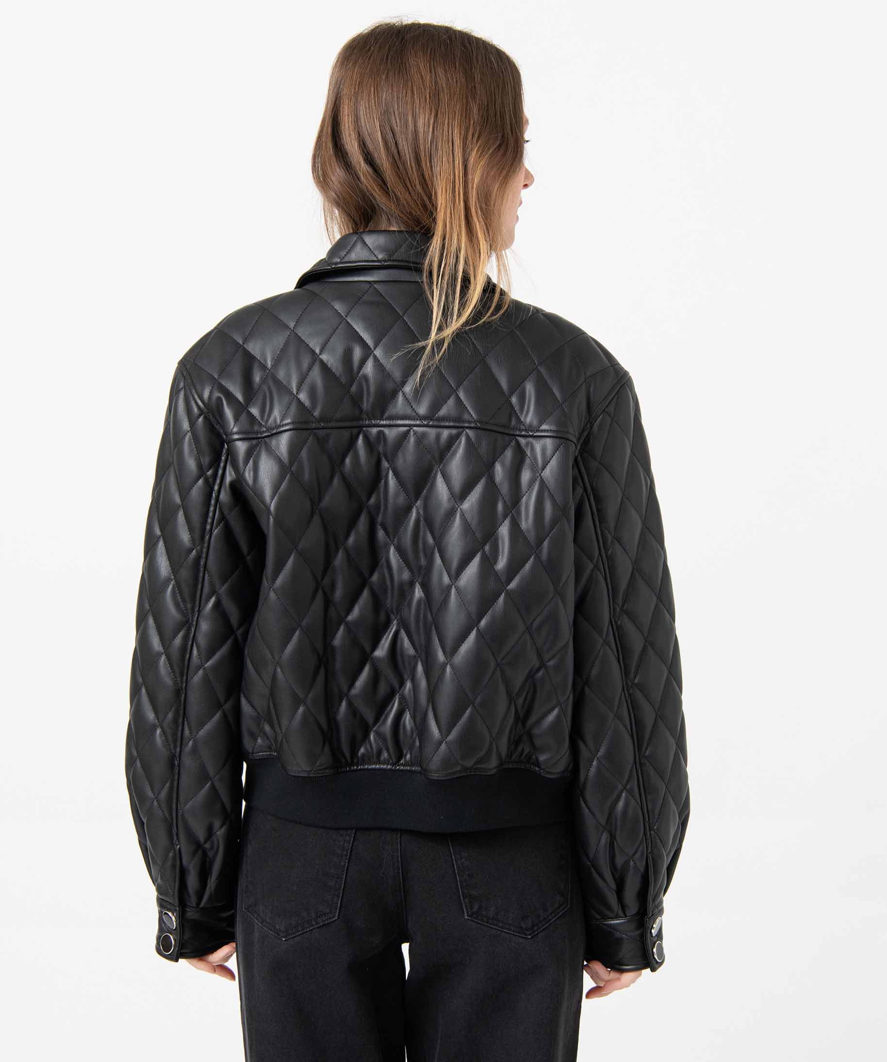 Blouson femme en matière synthétique matelassée noir | GEMO