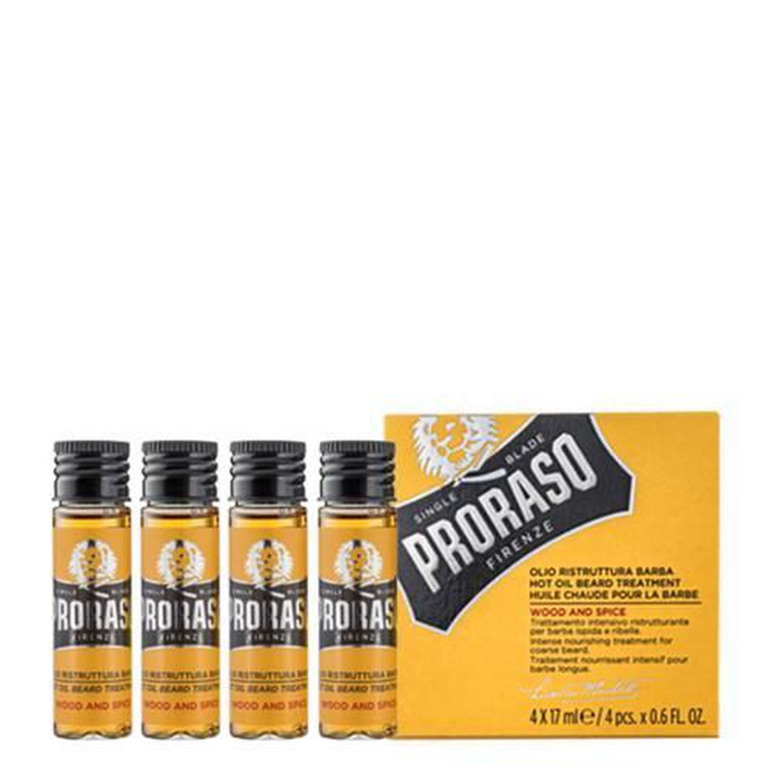 Proraso Hot Oil Treatment Wood & Spice Huile de Traitement Barbe 4x17 ml