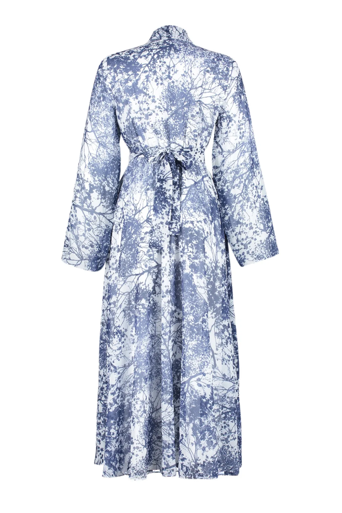 Trendyol Modest  Blaues, langes Abendkleid aus Chiffon mit Blumenmuster und Futter TCTSS24EB00040