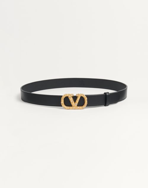 VLogo Signature Bælte i Skinnende Kalveskind med Krystaller 30 mm