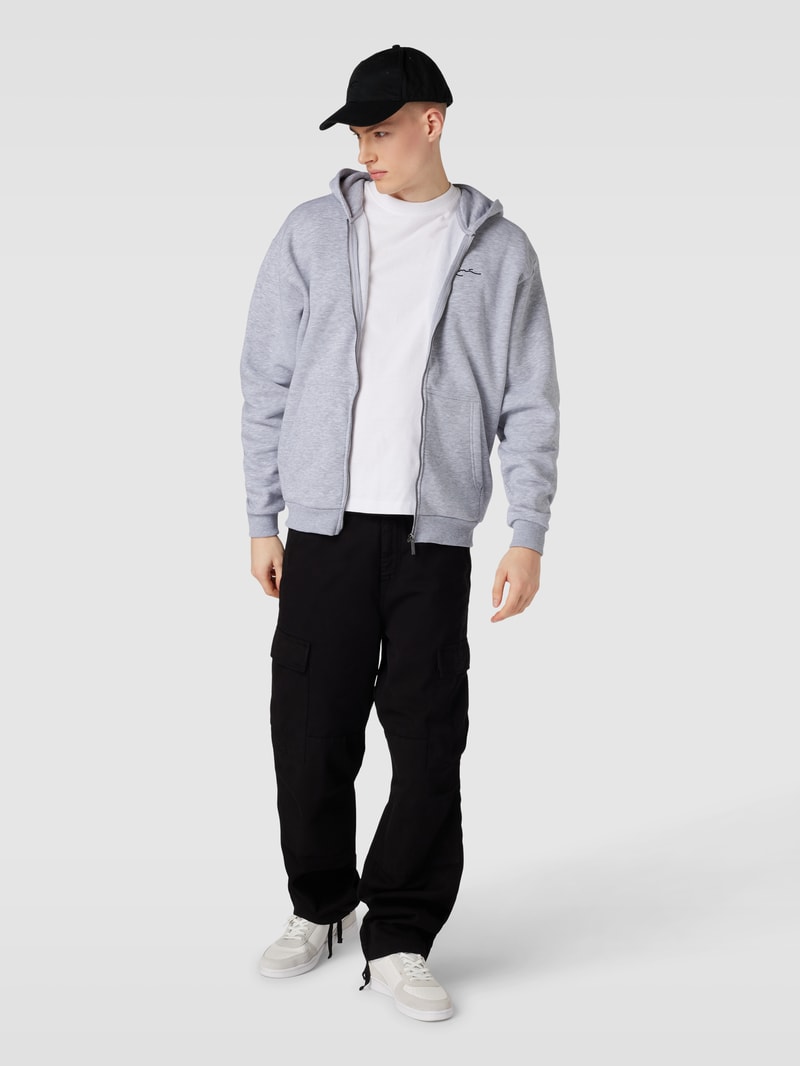Sweatjacke mit Label-Stitching in hellgrau melange