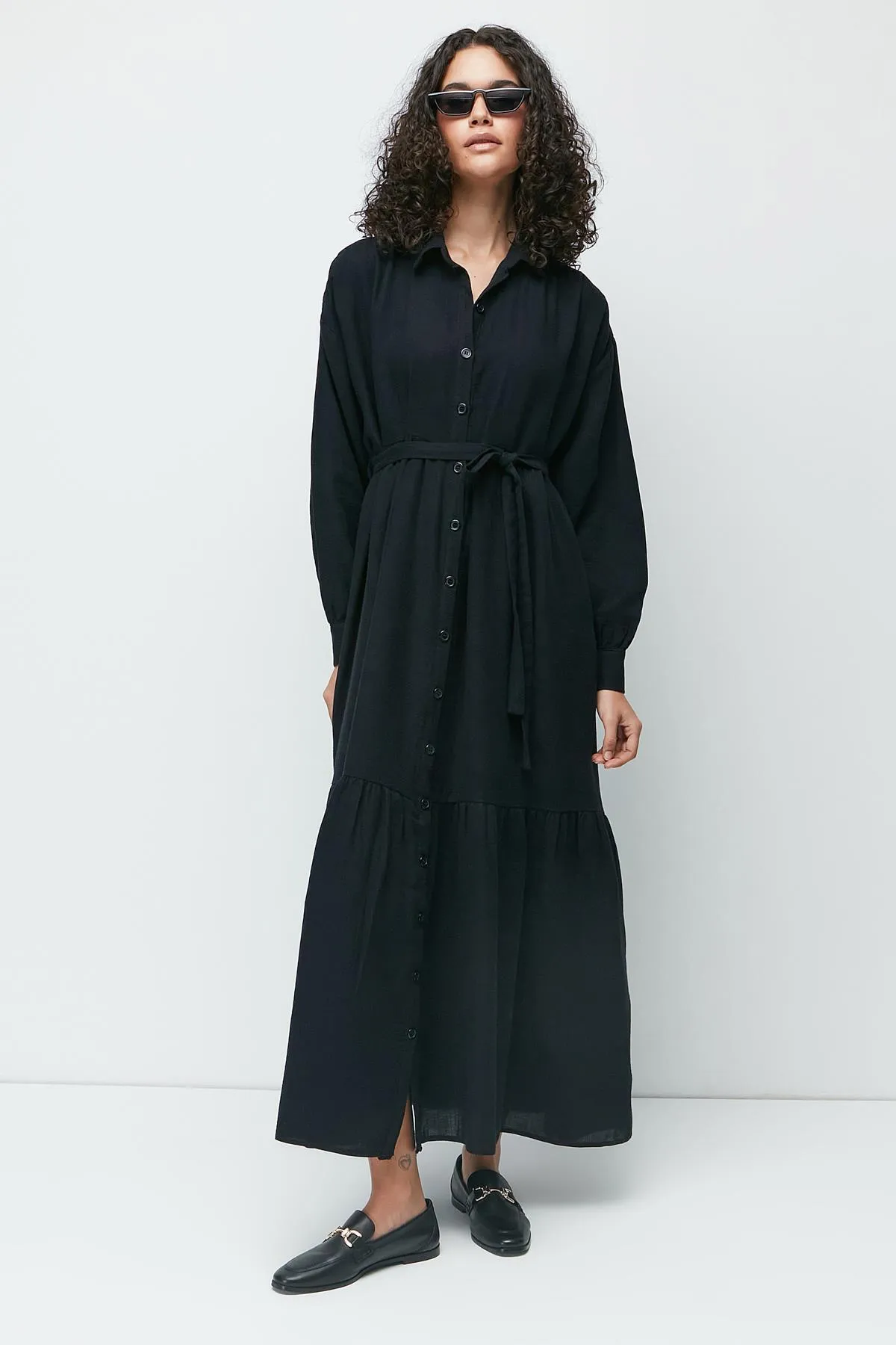 C&City  Langarmkleid aus Bio-Baumwollmusselin 9128 Schwarz