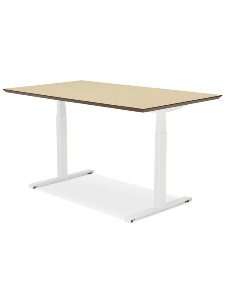 KADIMA DESIGN Elektrischer Sitz-Steh-Schreibtisch aus Holz Metall | Skandi in Beige-Weiß günstig kaufen