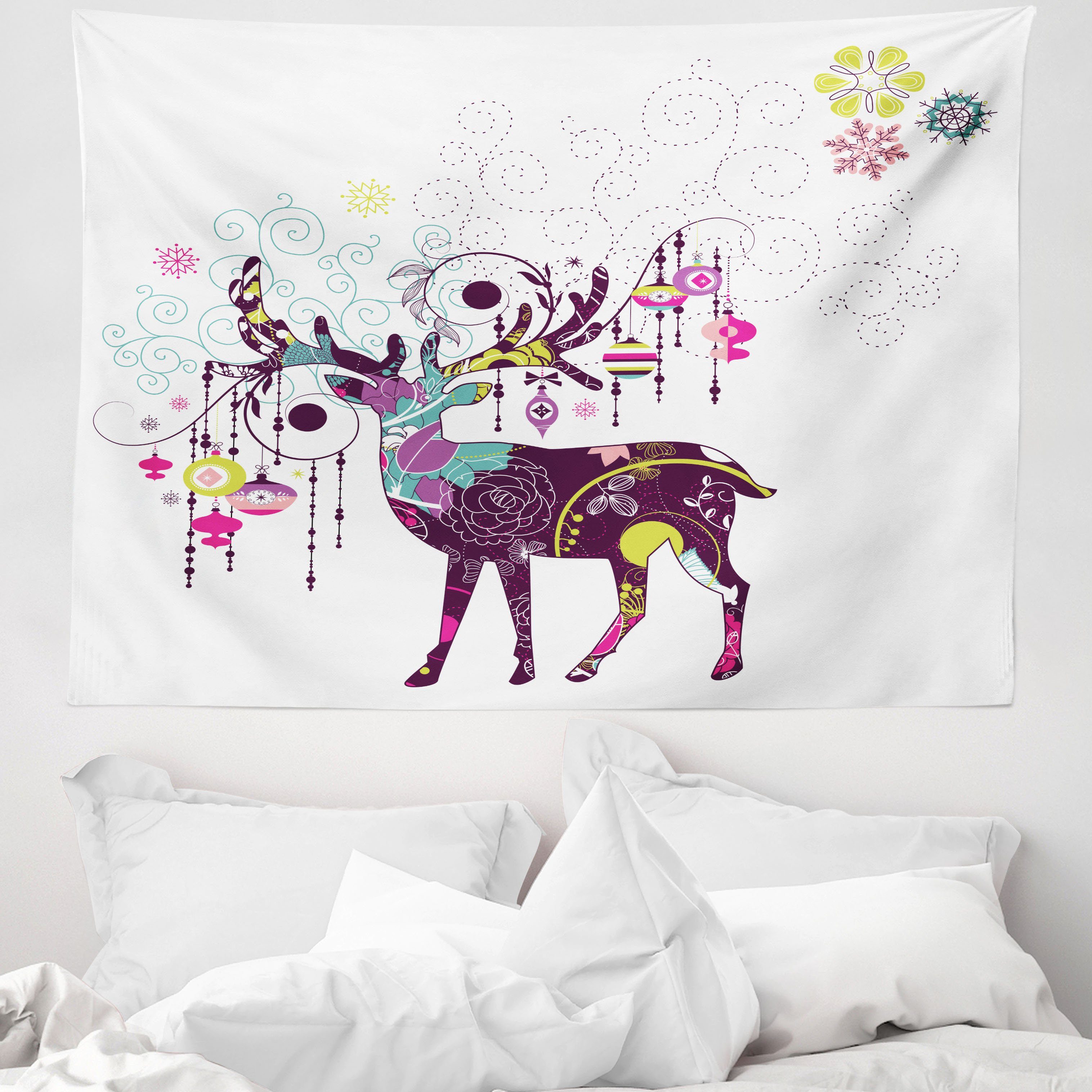 Wandteppich aus Weiches Mikrofaser Stoff Für das Wohn und Schlafzimmer, Abakuhaus, rechteckig, Weihnachten Ren-Verzierungen
