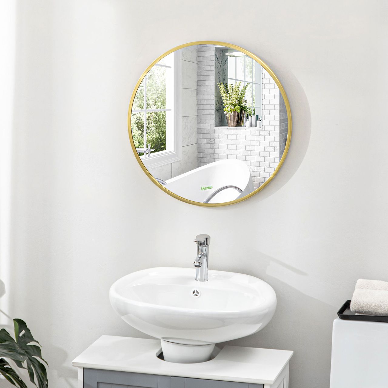 kleankin Badspiegel, Badezimmerspiegel, Ø50 cm Wandspiegel für Wohnzimmer, IP44