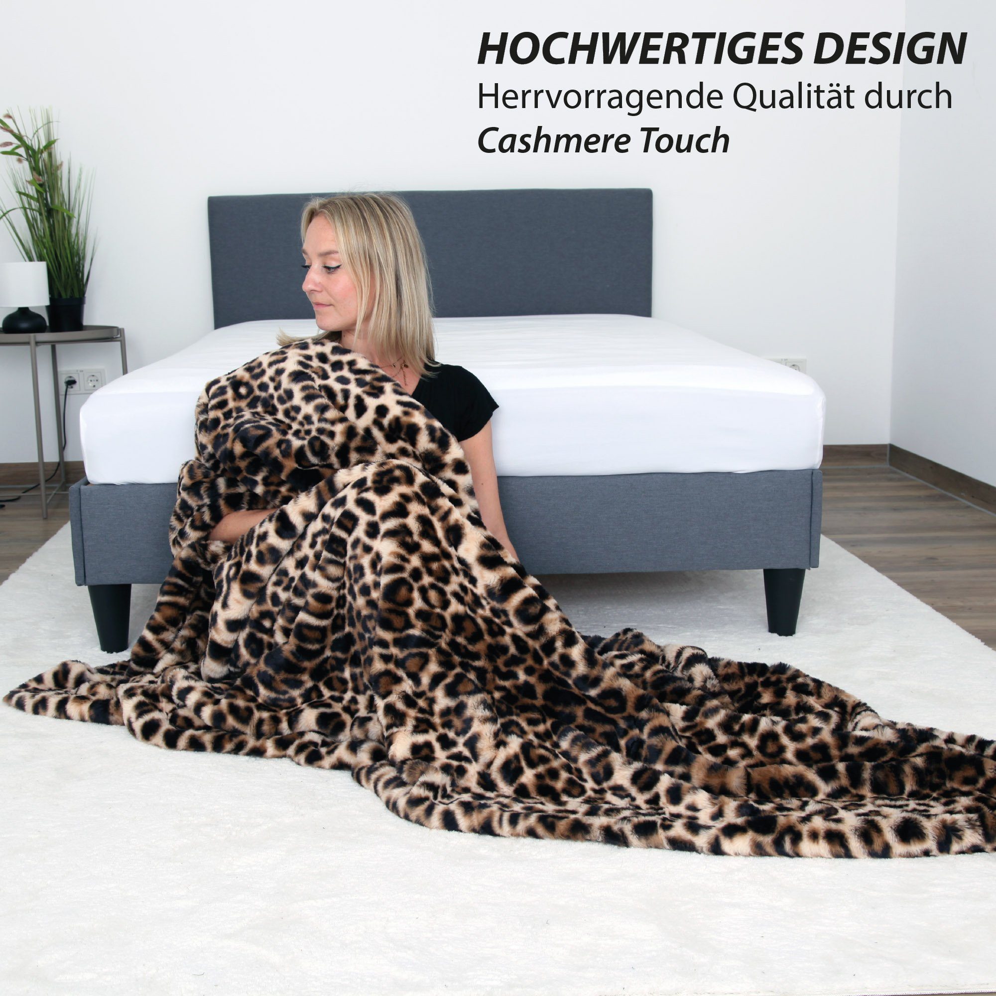 Wohndecke XXL - Leopard, Bestlivings, Kuscheldecke 150x200cm - Deluxe Flauschdecke Flanelldecke