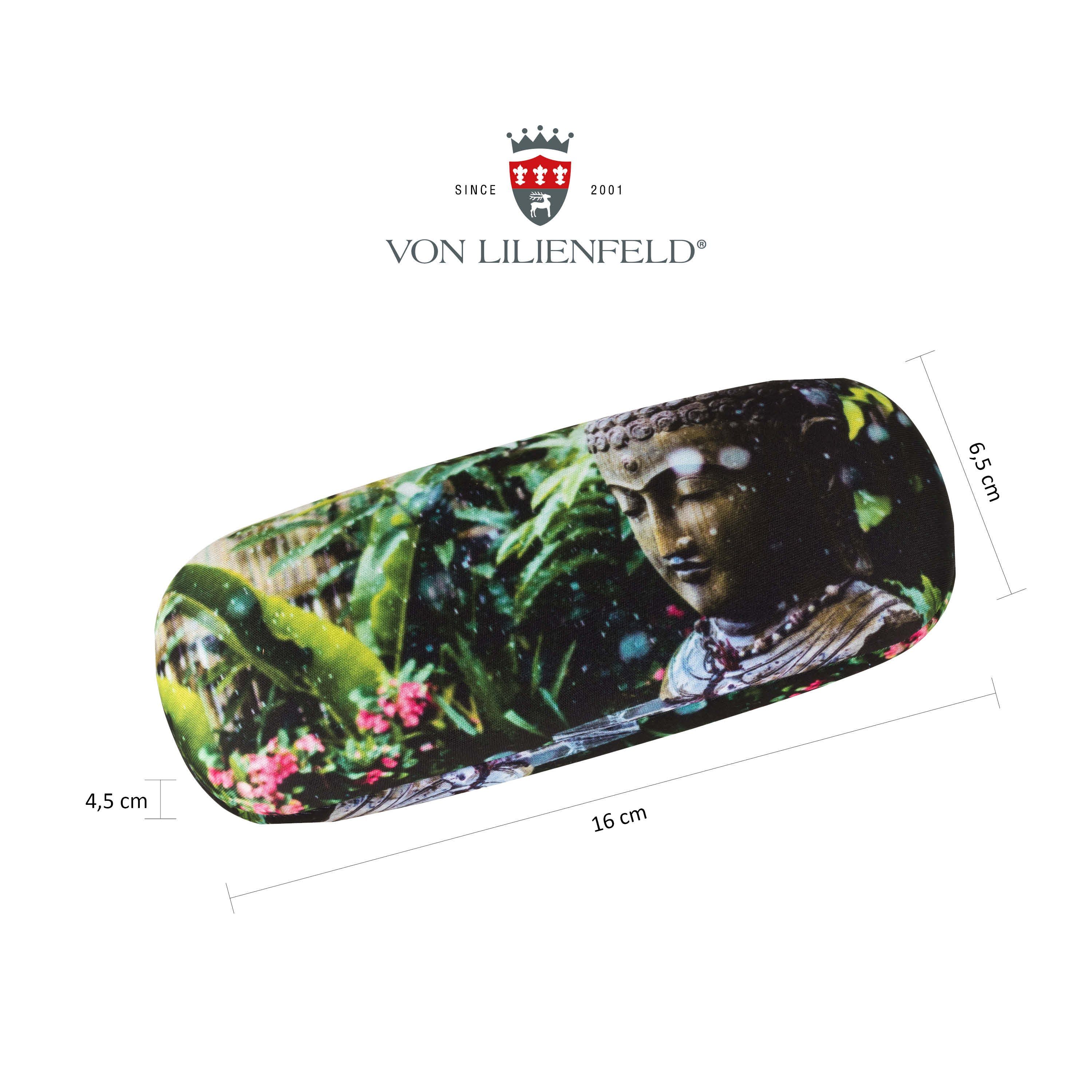 von Lilienfeld Brillenetui Brillenetui Buddha Brillenputztuch Hardcase mit Stoff bezogen, stabiles mit Mikrofaser bezogenes Hardcase