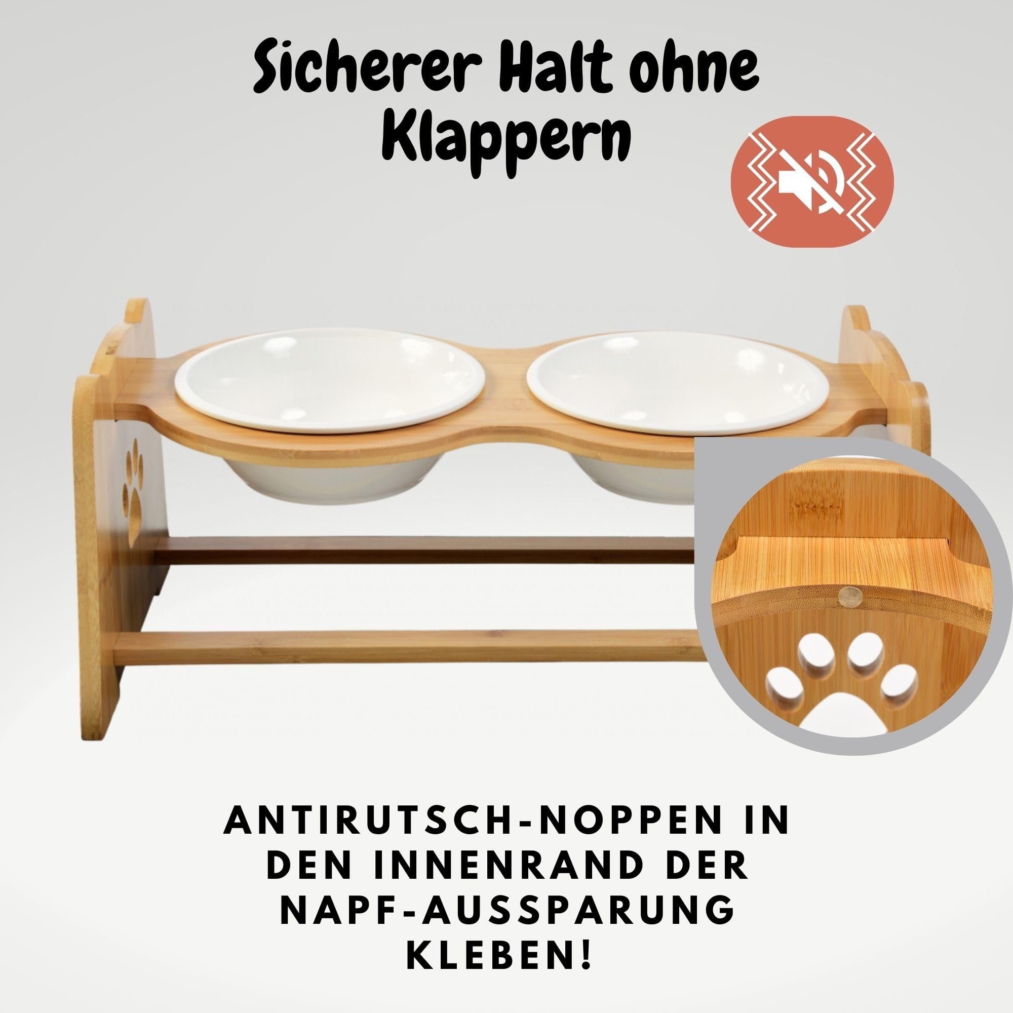 Petzy Napf-Set Premium erhöhter Hundenapf verstellbar, Keramik, Näpfe aus Keramik, Napfunterlage verfügbar, 350 - 1200 ML