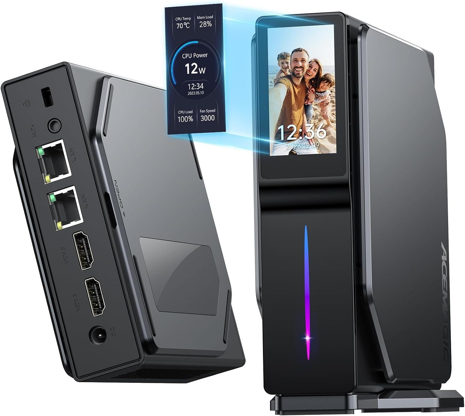 ACEMAGIC Mini PC mit LCD Bildschirm, Windows 11 Pro Computer Office Home 4K UHD Mini-PC (Intel Celeron, UHD Graphics, 16 GB RAM, 512 GB SSD, Luftkühlung, Multimedia, Workstation, Desktop, Business, Angebot, Gaming)
