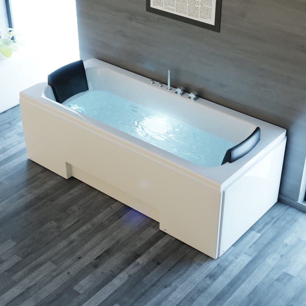 TroniTechnik Whirlpool-Badewanne IOS, 170 cm x 75 cm, Whirlpoolpumpe, 1-2 Personen, (inkl. Zubehör, vormontierte Badewanne mit Unterwasser LED), Premium Whirlpoolpumpe, Unterwasser LED, Massagedüsen