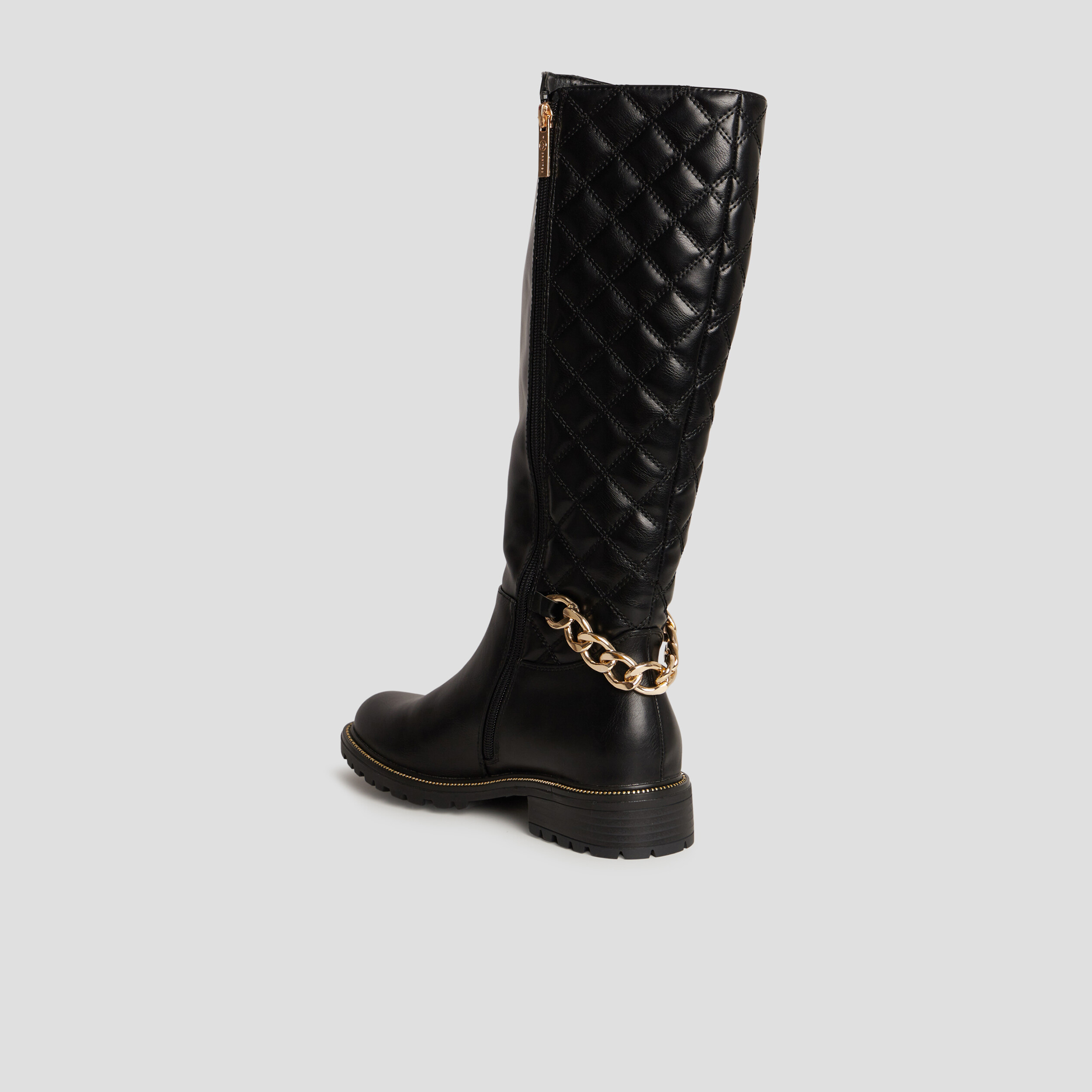 Bottes hautes matelassées avec chaînes noir femme | La Halle