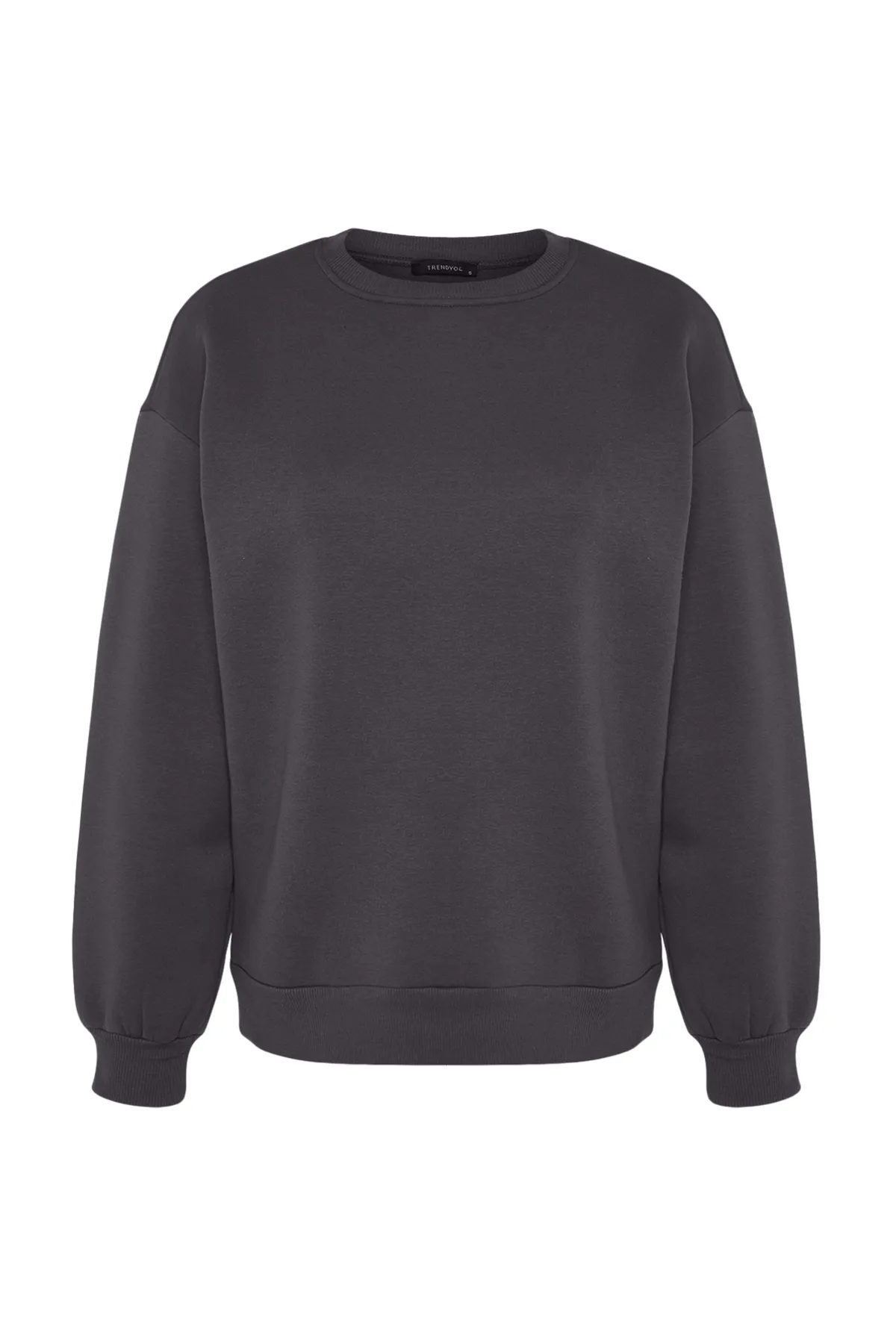 Trendyol Collection  Anthrazit Oversize/Bequemer Schnitt Basic Rundhals Dick/Innen Fleece Strick Sweatshirt TWOAW24SW00102