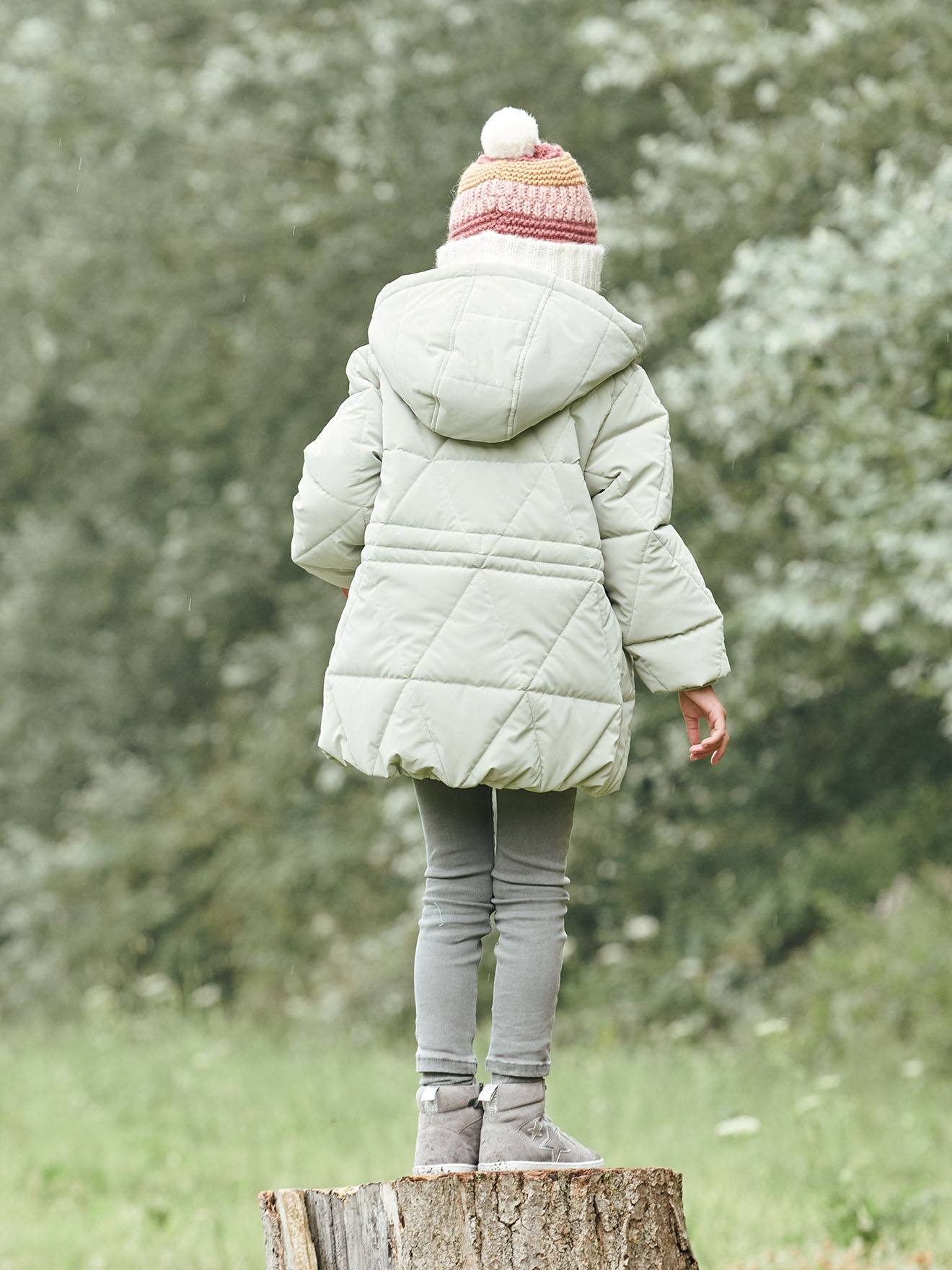 Doudoune longue à capuche fille doublée sherpa blue dark