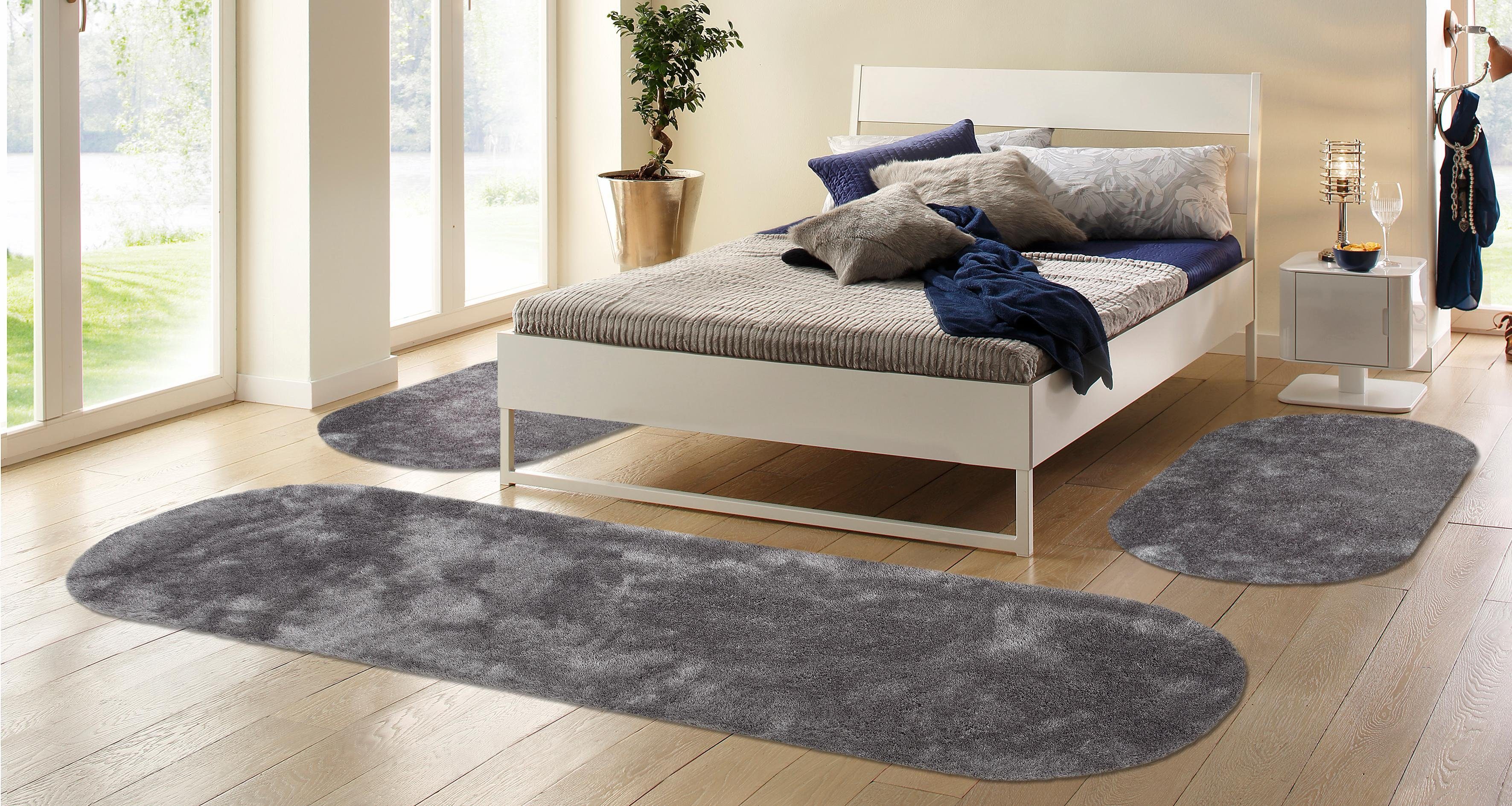 Hochflor-Bettumrandung Dana Teppich Bruno Banani, Höhe 30 mm, (3-tlg), unifarben, Mikrofaser, pflegeleicht, Bettvorleger, Schlafzimmer