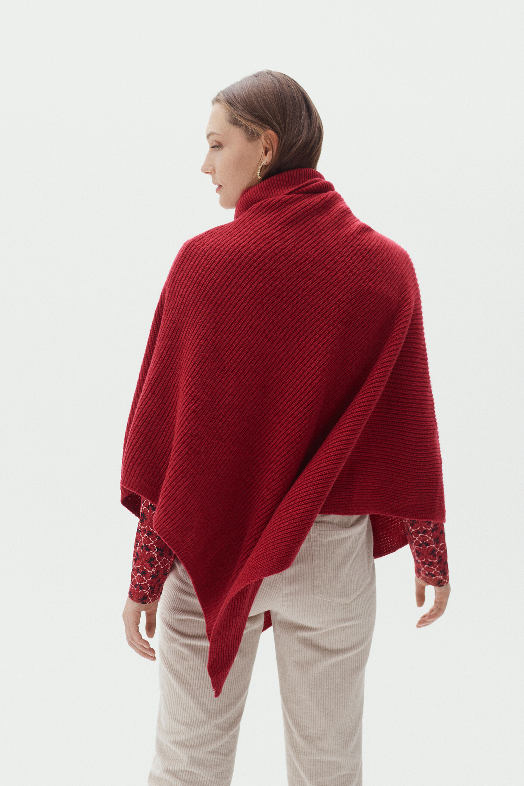 poncho bill 100% laine rouge fonce femme