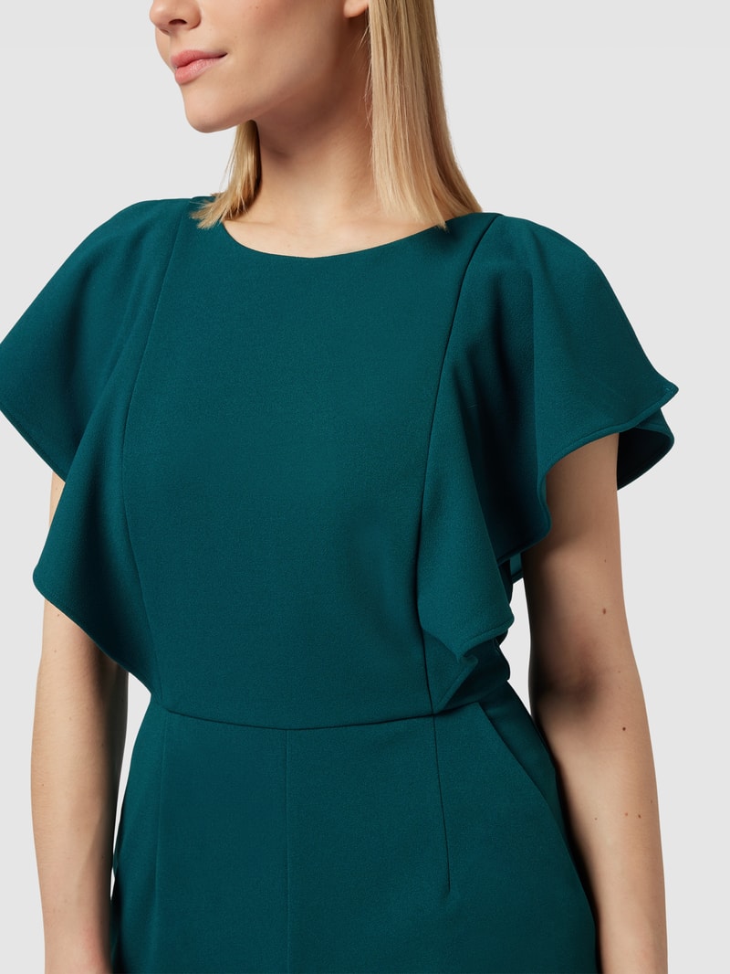 Jumpsuit mit Rüschen in dunkelgrün meliert