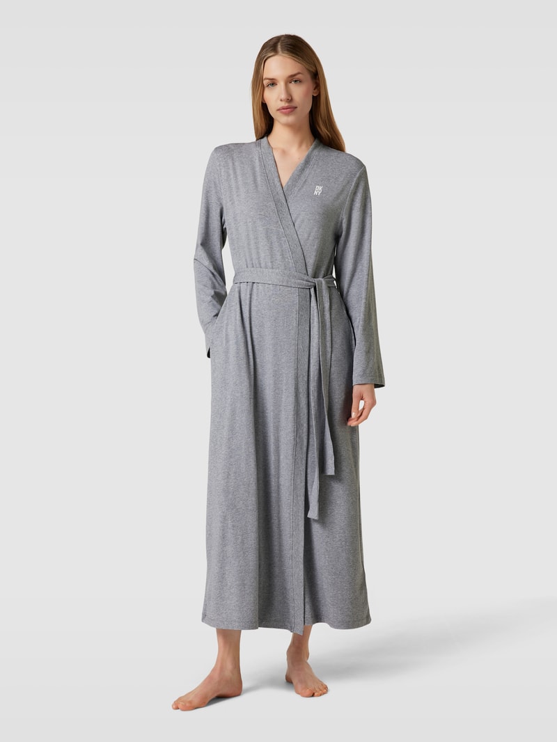 Morgenmantel mit Label-Print in mittelgrau