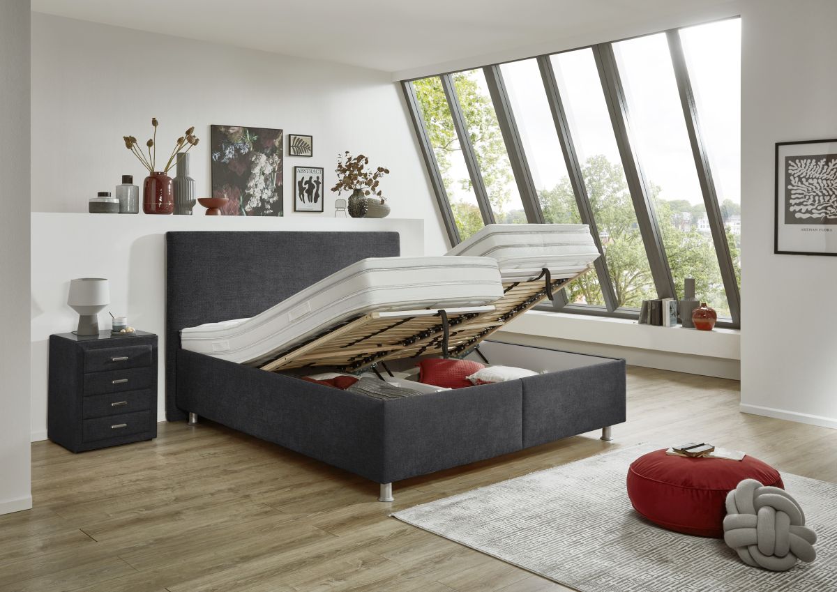 Oschmann Polsterbett 23138 mit Bettkasten Grau 180 x 200 cm