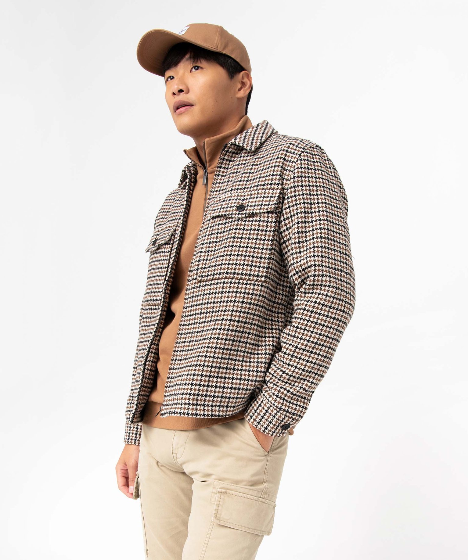 Veste homme zippée à motif pied de coq carreaux | GEMO