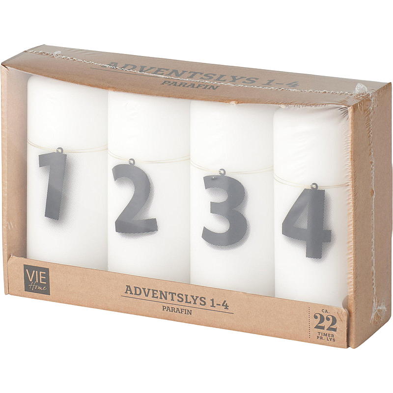 Vie Home Adventslys 4-pk 12 cm, 1-4 stearin hvit