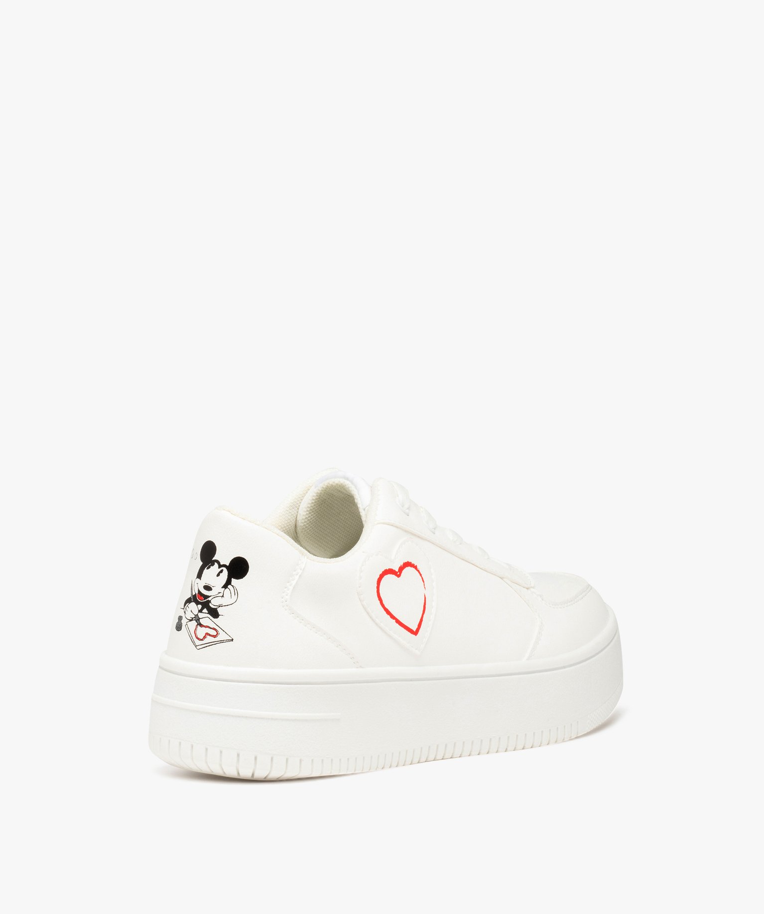 Baskets femme unies à lacets motif cur Mickey - DS blanc | GEMO