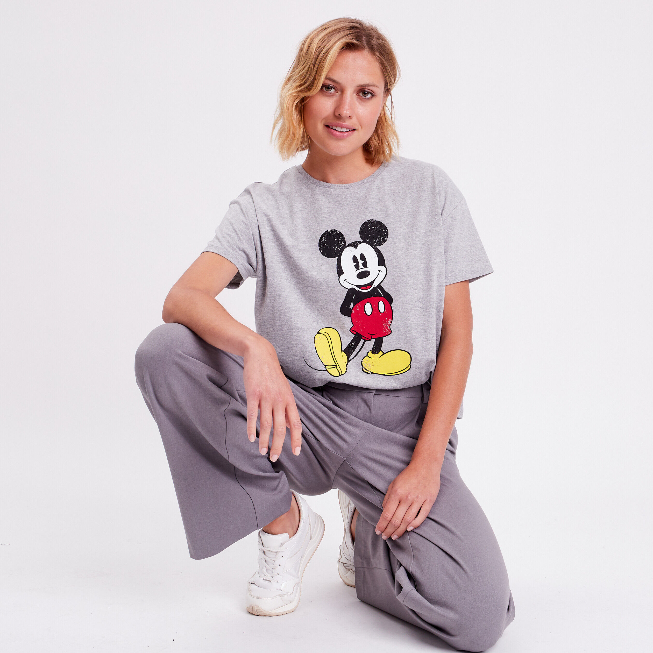 T-shirt manches courtes Mickey gris clair femme | Cache Cache