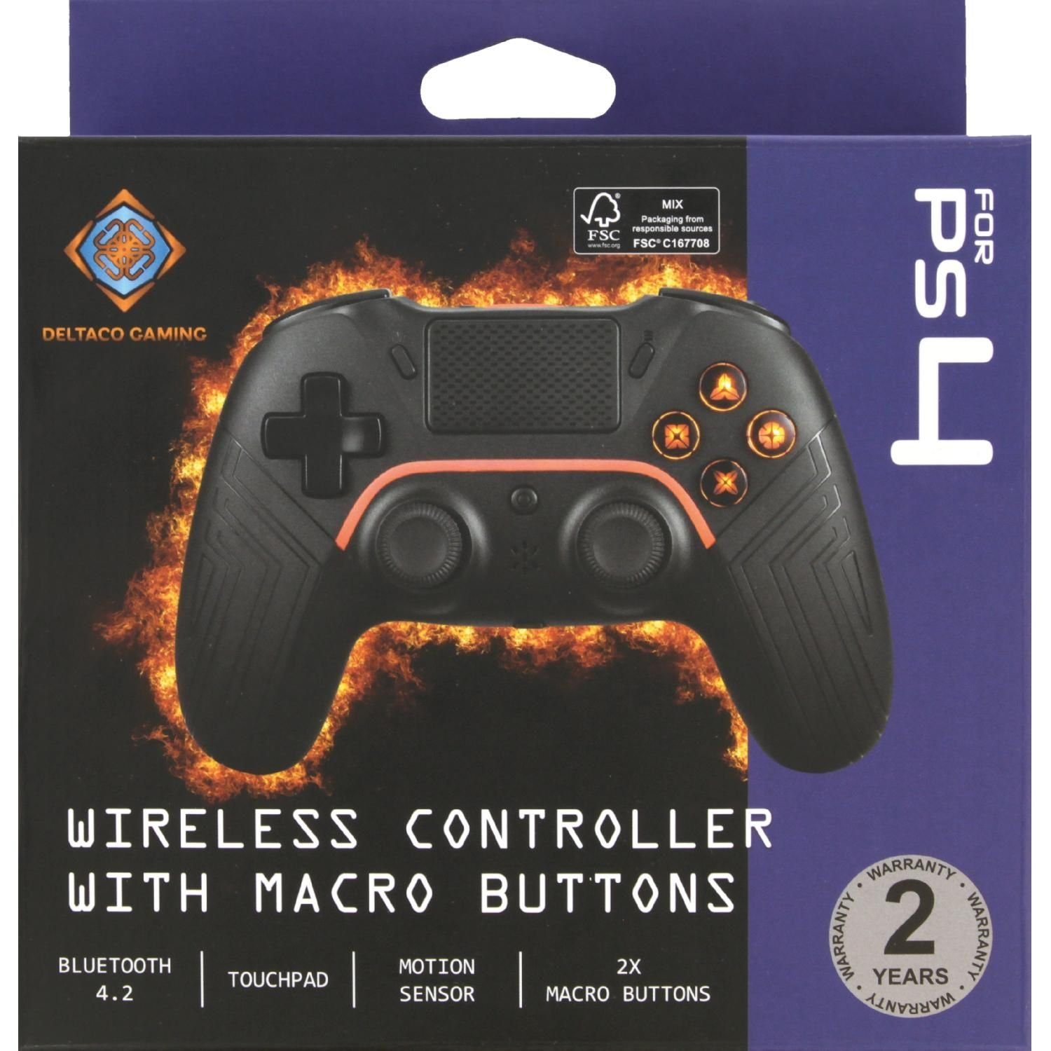 DELTACO Playstation 4 kabelloser Bluetooth-Controller Android Gaming-Controller (Hochpräziser 3D-Joystick, 2 programmierbare Makrotasten, Touchpad)