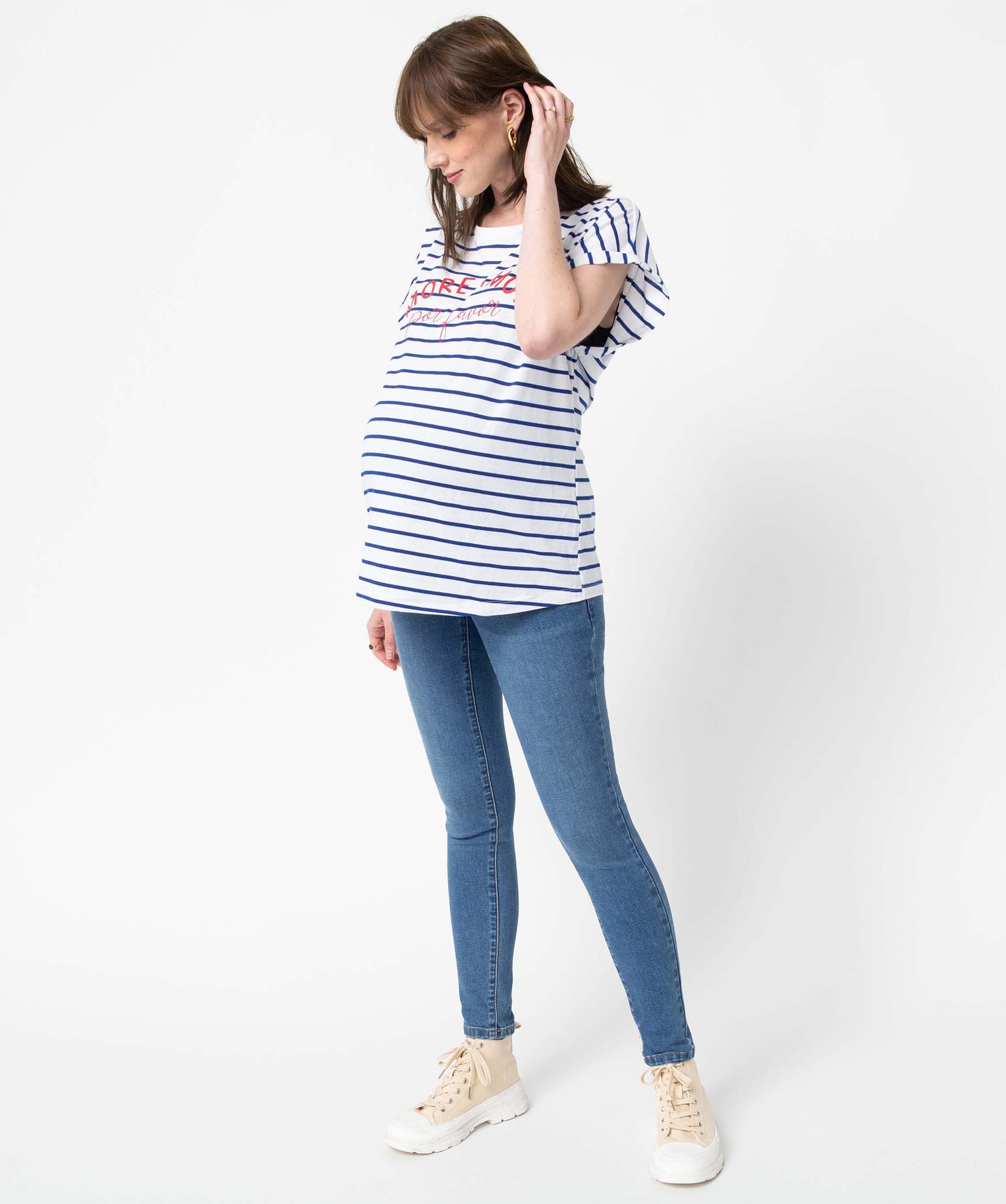 Jean de grossesse slim 4 poches avec bandeau jersey stone | GEMO