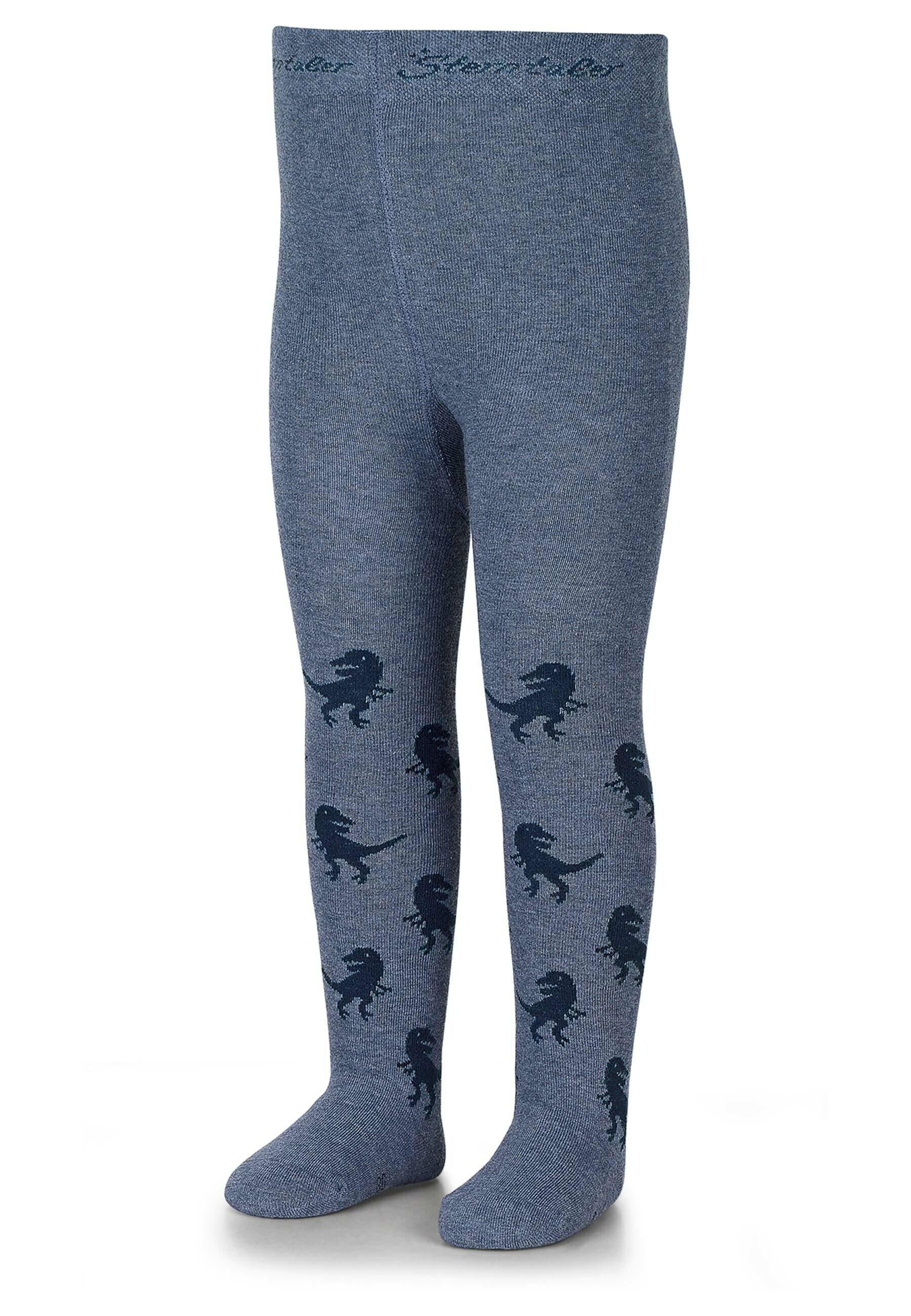 Strumpfhose T-Rex in Blau melange mit grauen Dinos