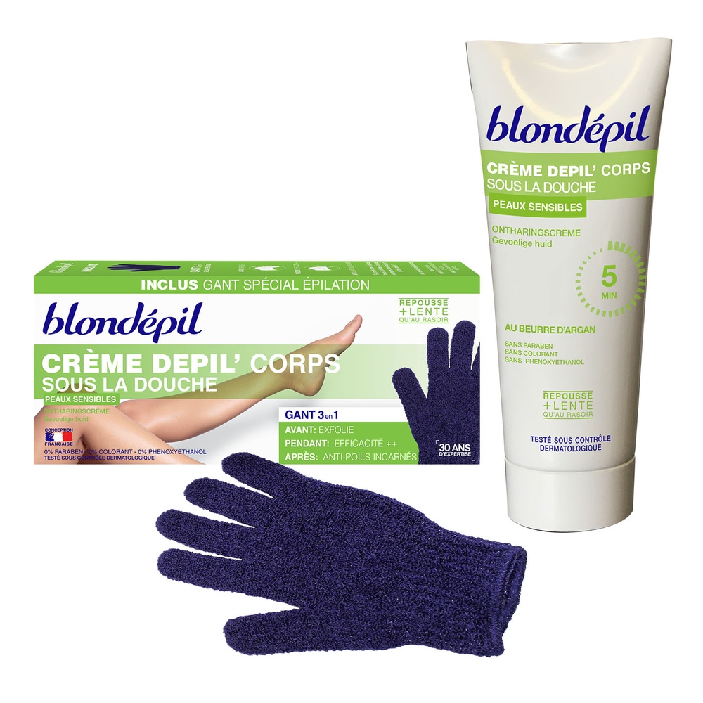 blondepil CREME DEPIL' Corps Crème dépilatoire Corps + Gant gommant