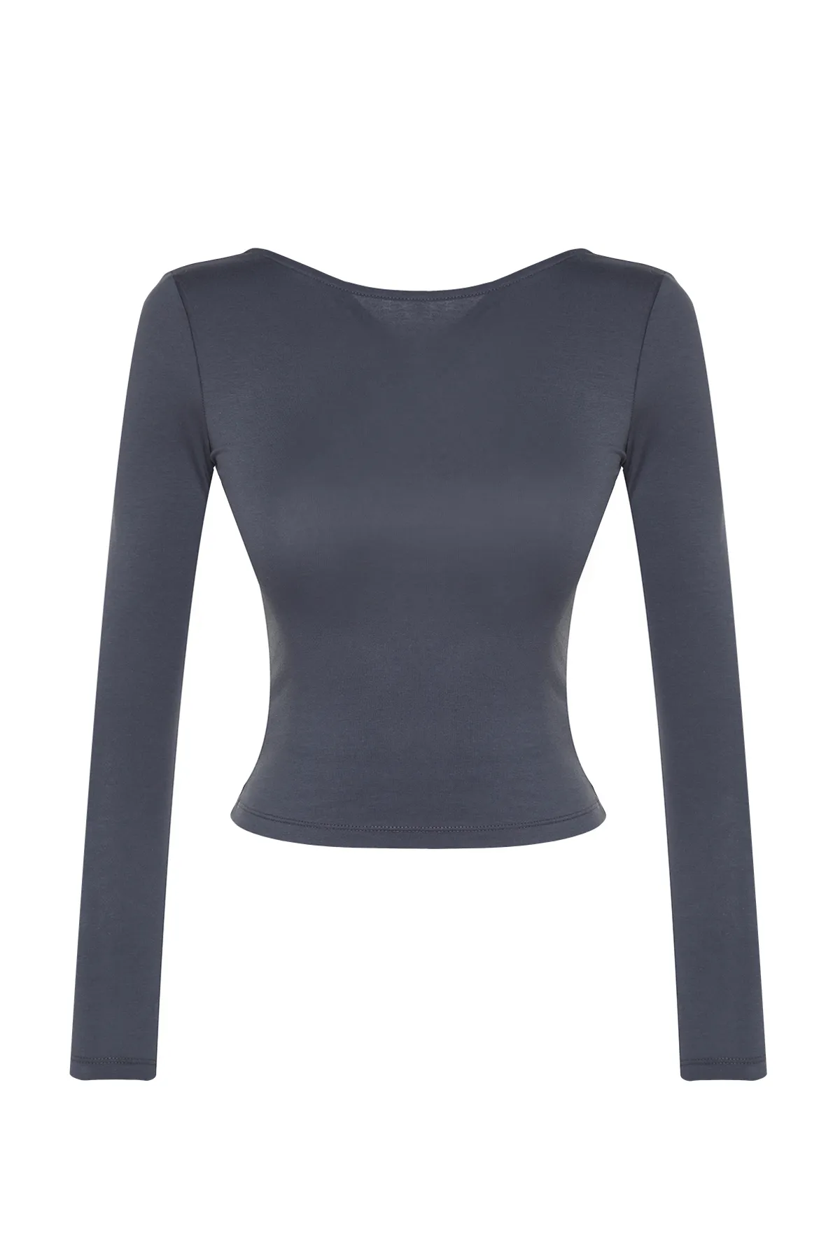 Trendyol Collection  Rückenfreie, taillierte, flexible Bluse aus anthrazitfarbener Baumwolle TWOAW24BZ00160
