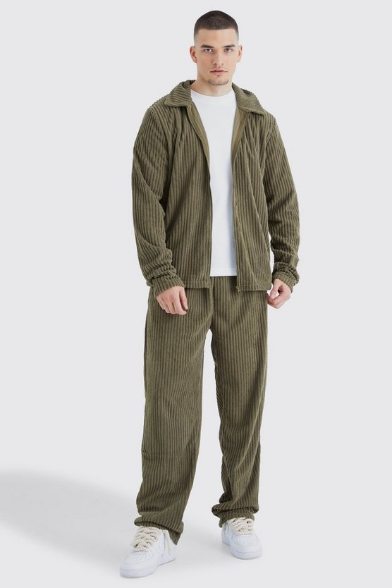 Tall gerippte Harrington-Jacke & Hose