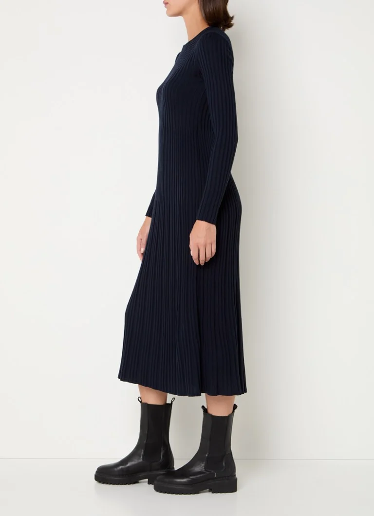 Abito midi MaxMara Eletta in maglia a coste, misto lana, scollo rotondo