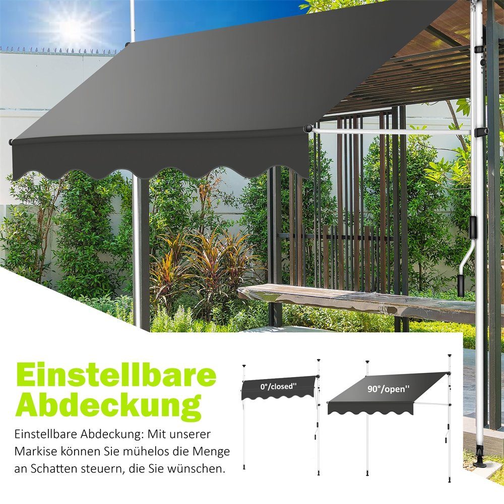 Melko Klemmmarkise Klemmmarkise Sonnenschutz Markise Fenstermarkise Balkonmarkise (Stück) Gummierter Standfuß für besseren Halt