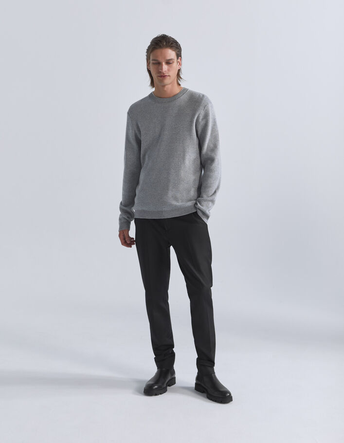 Pull gris tricot relief gaufré Homme