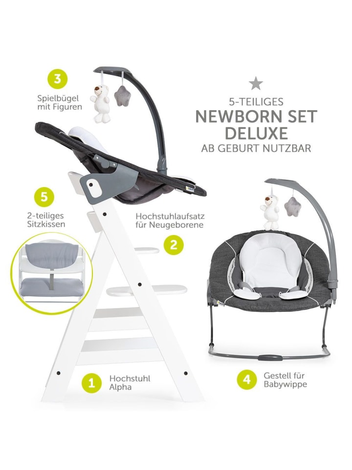 Hauck Alpha Plus Weiß Newborn Set Deluxe - 4-tlg. Hochstuhl in weiss,grau günstig kaufen onesize