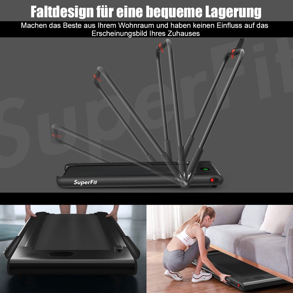 COSTWAY Laufband 2 in 1 Elektrisches Laufband, mit Fernbedienung, App-kontrolliert, LED, bis 120kg