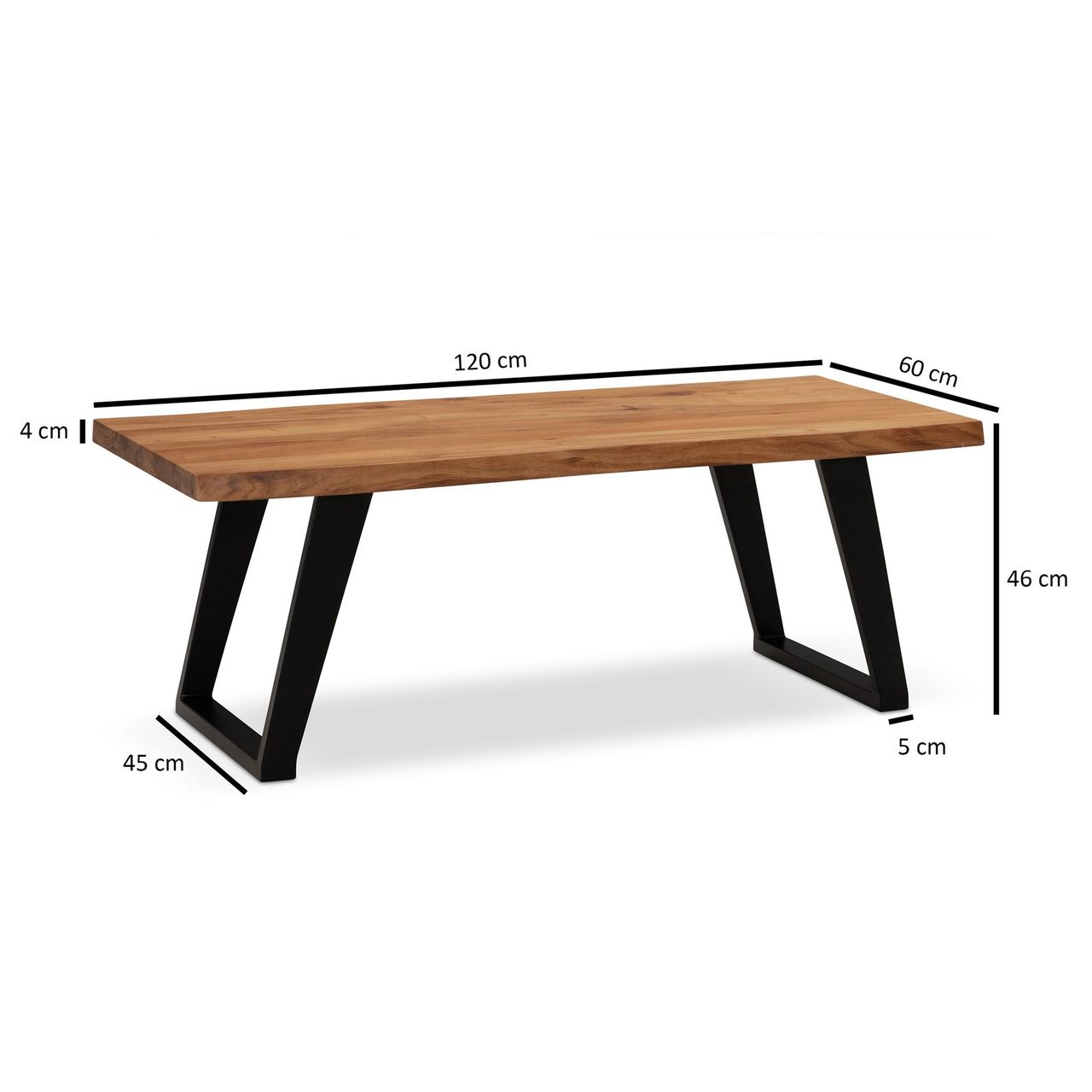 Wohnling Couchtisch 120 cm Akazie Massivholz Wohnzimmertisch Sofatisch Baumkante