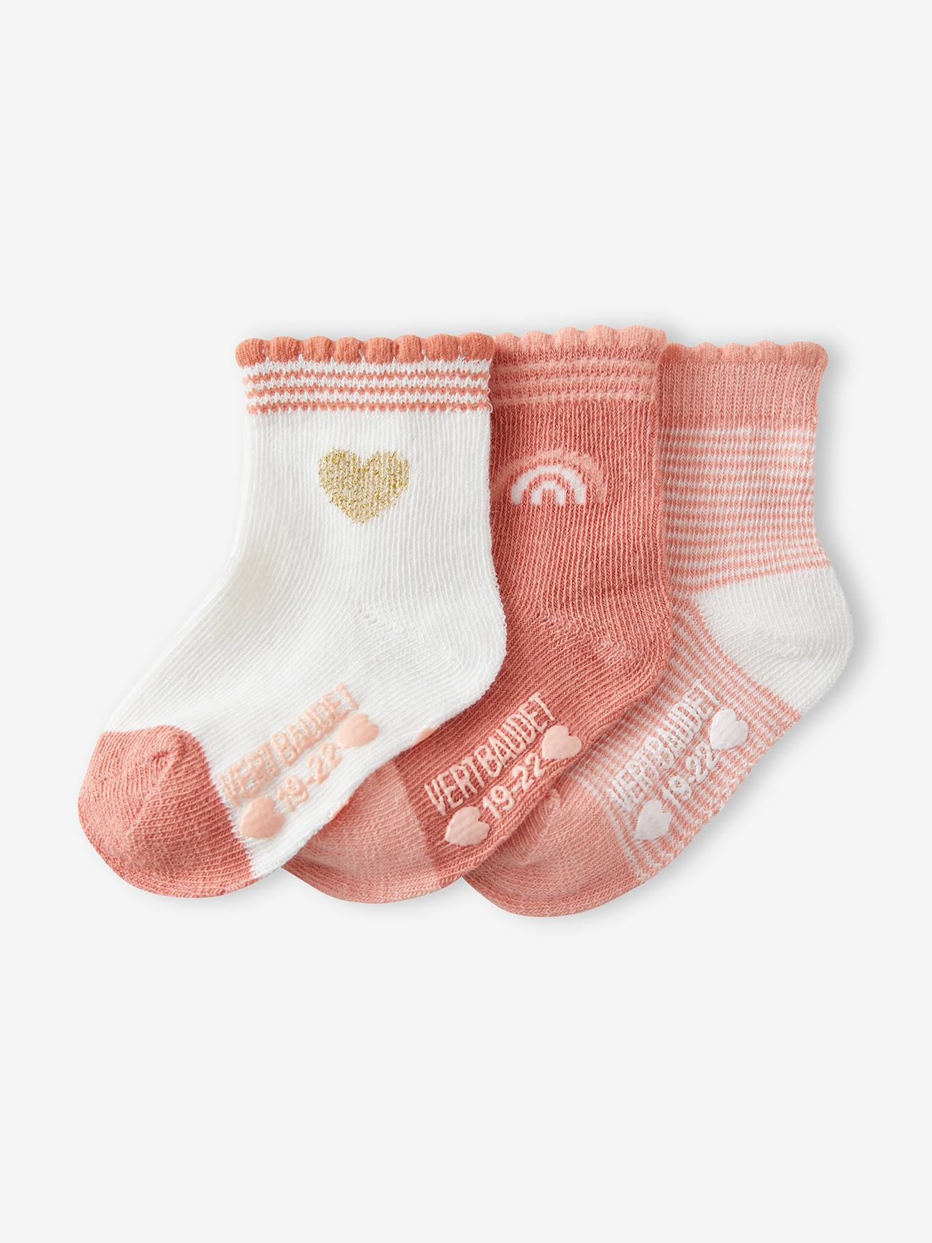 Lot de 3 paires de chaussettes c½ur bébé fille BASICS lot rose clair
