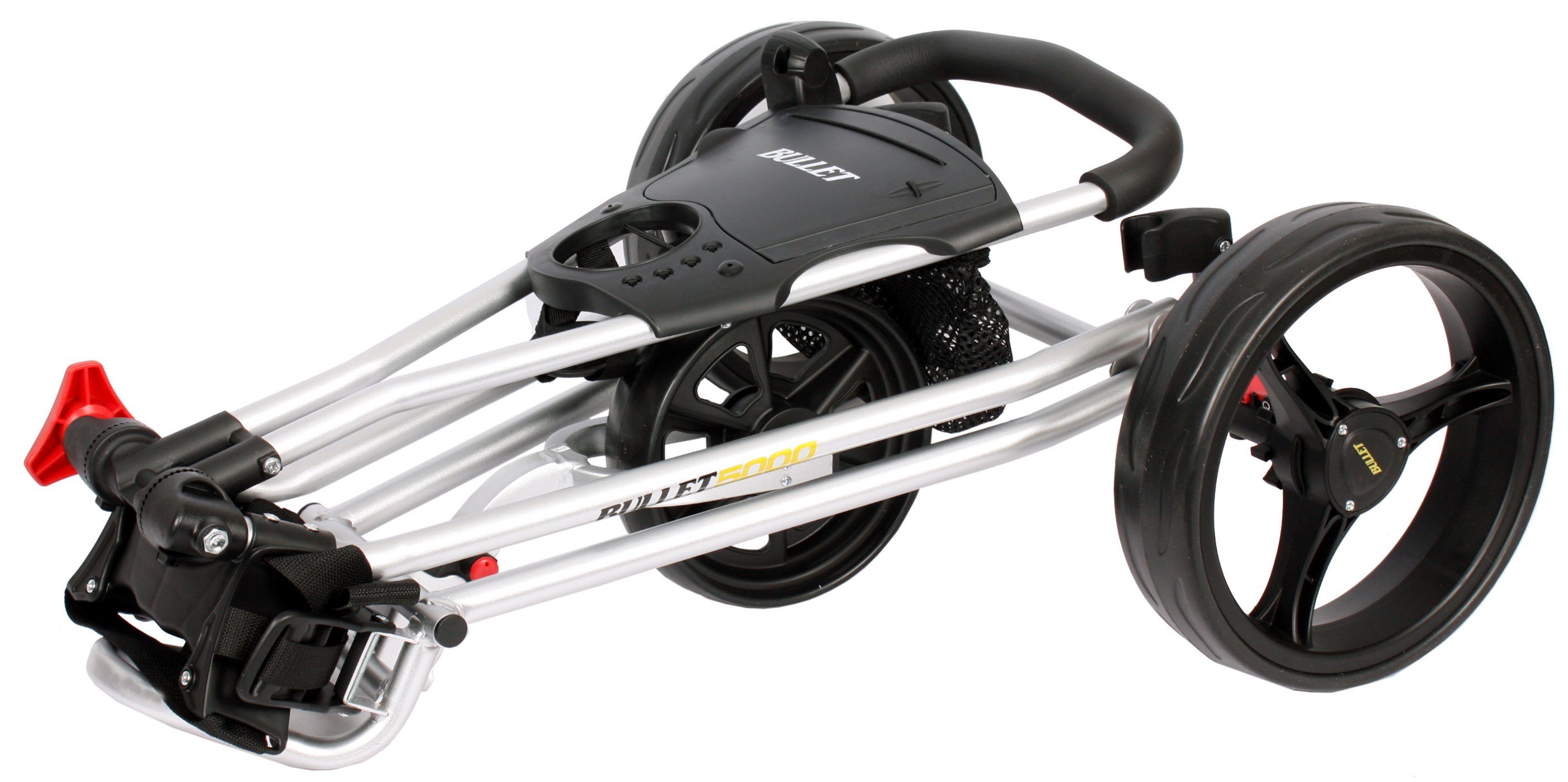 XQMAX Golftrolley Bullet 5000, (Komplettset), Fächer, Bremse, silbernes Gestell, 3 Räder, einfach aufzuklappen