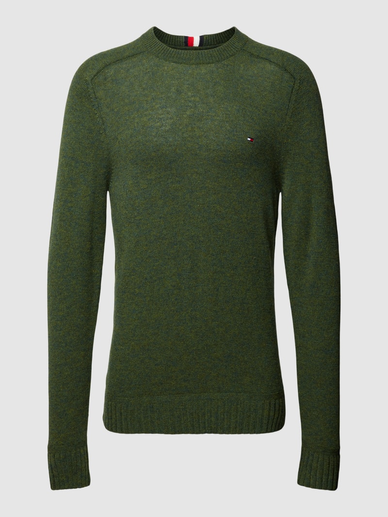 Strickpullover mit Label-Stitching Modell 'MERINO' in olivgrün