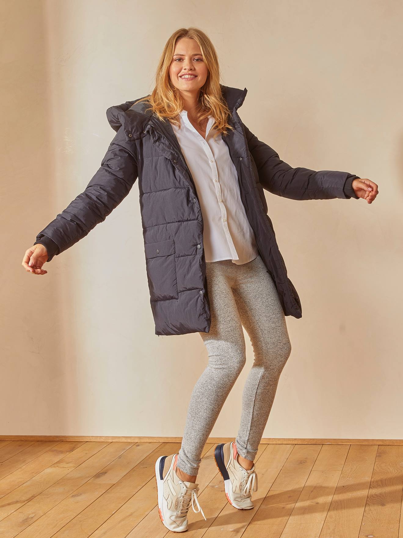 Doudoune longue évolutive grossesse et post-grossesse noir