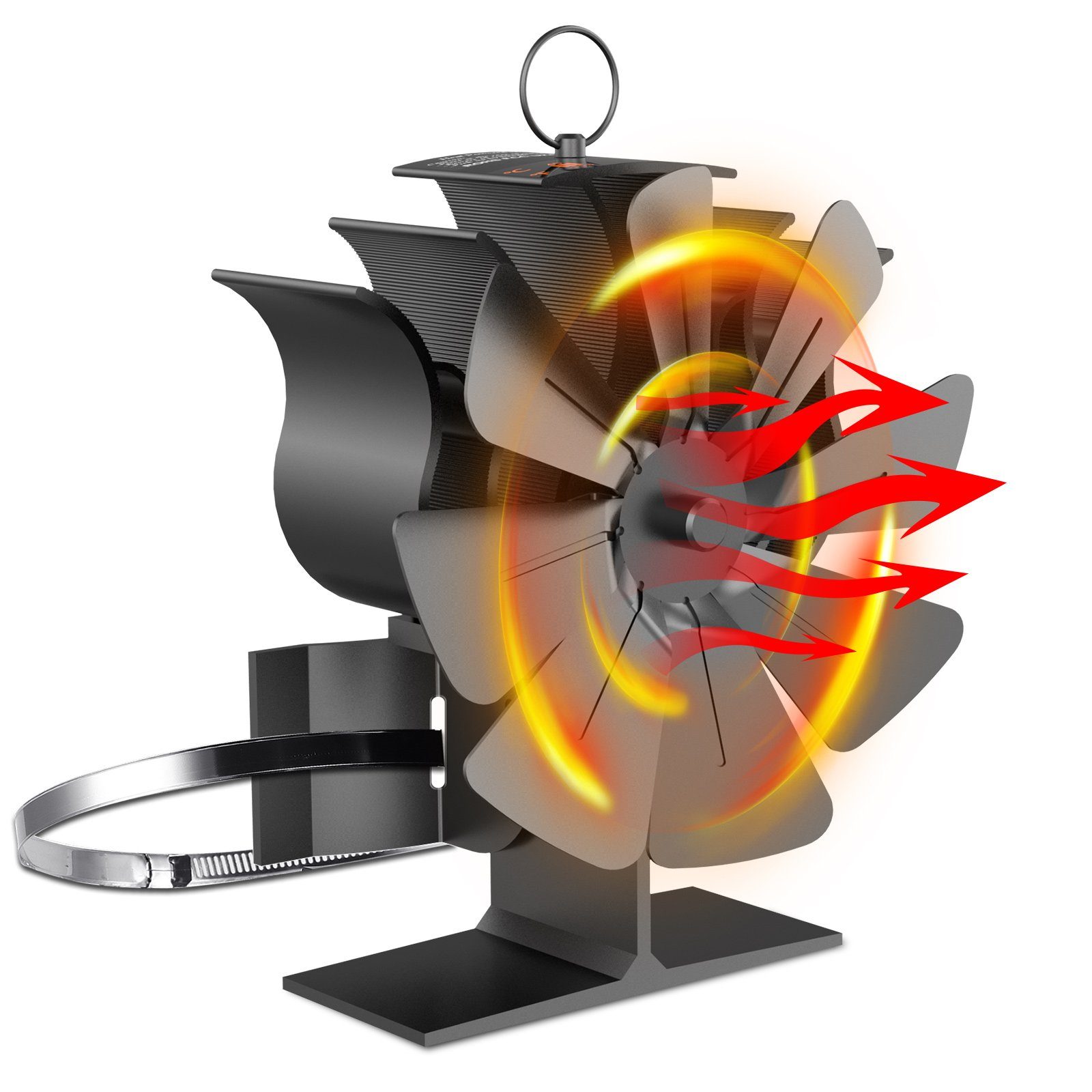 BlingBin Kaminventilator 8 Flügel Ventilator Stove Fan Stromloser Kaminofen Gebläse, 10,00 cm Durchmesser, kaminlüfter ohne strom für Kaminöfen Holzöfen Öfen