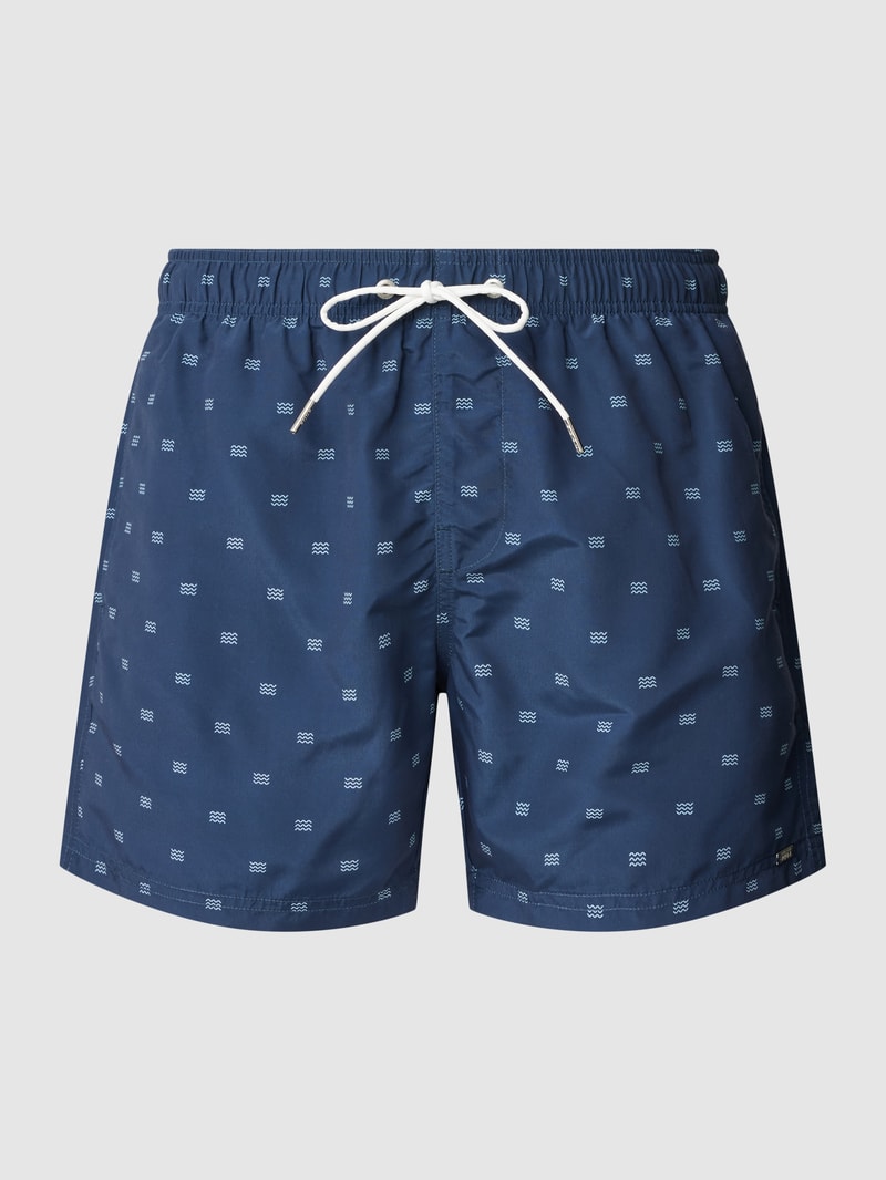 Badehose mit Allover-Muster Modell 'Marineland' in dunkelblau