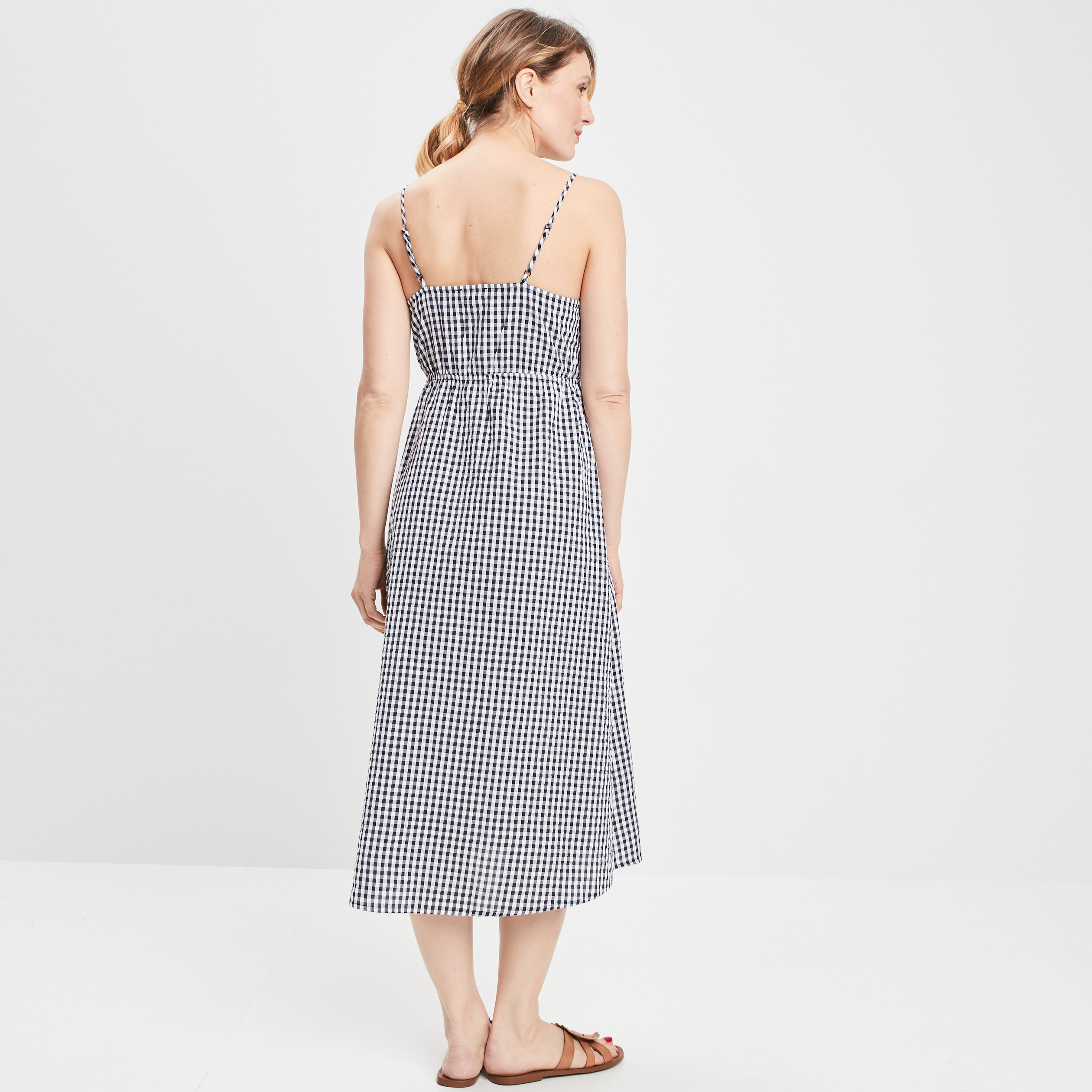 Robe longue évasée à bretelles bleu marine femme | La Halle