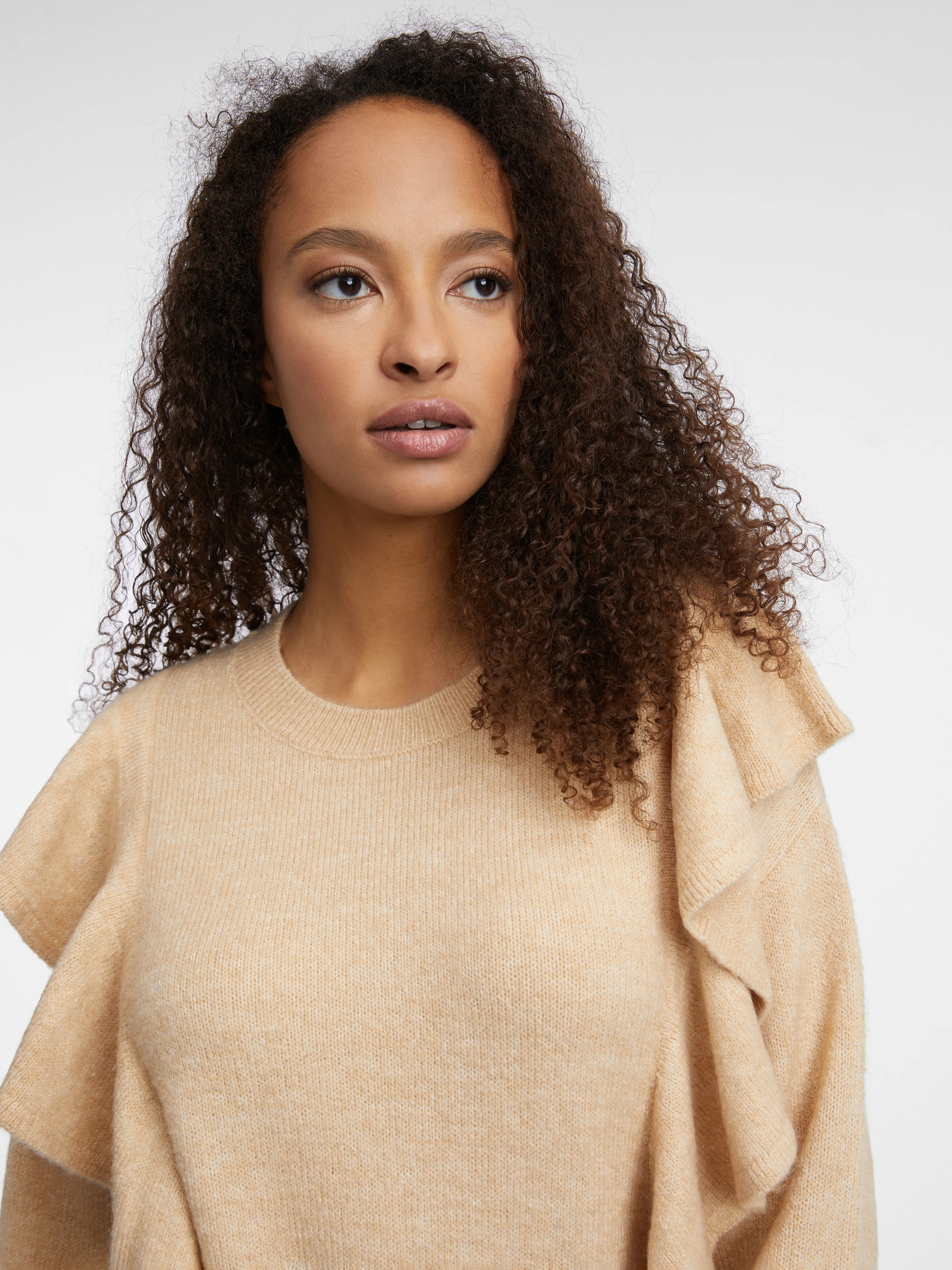 Beigefarbener Damen-Rüschen-Pullover ORSAY