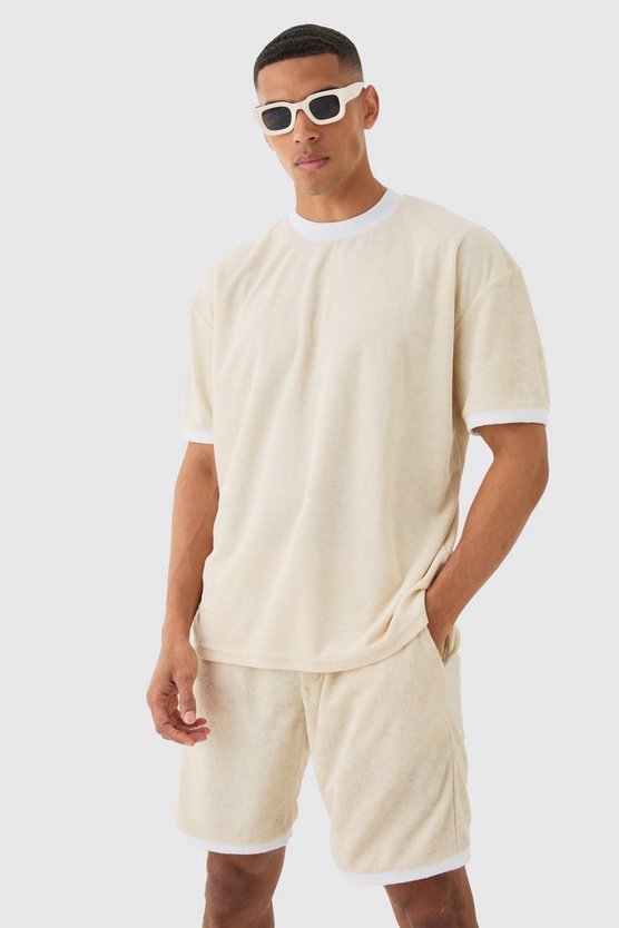 Oversize Kontrast Frottee T-Shirt & Shorts